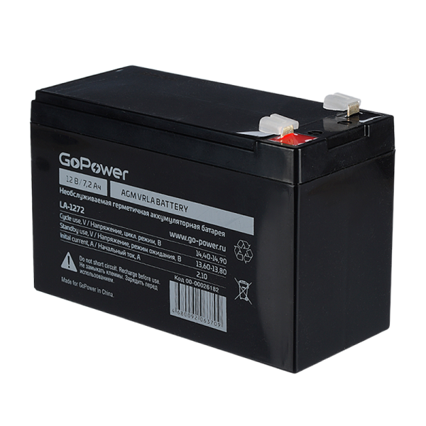 Аккумулятор свинцово-кислотный GoPower LA-1272 12V 7.2Ah клеммы T2/ F2 (1/5)