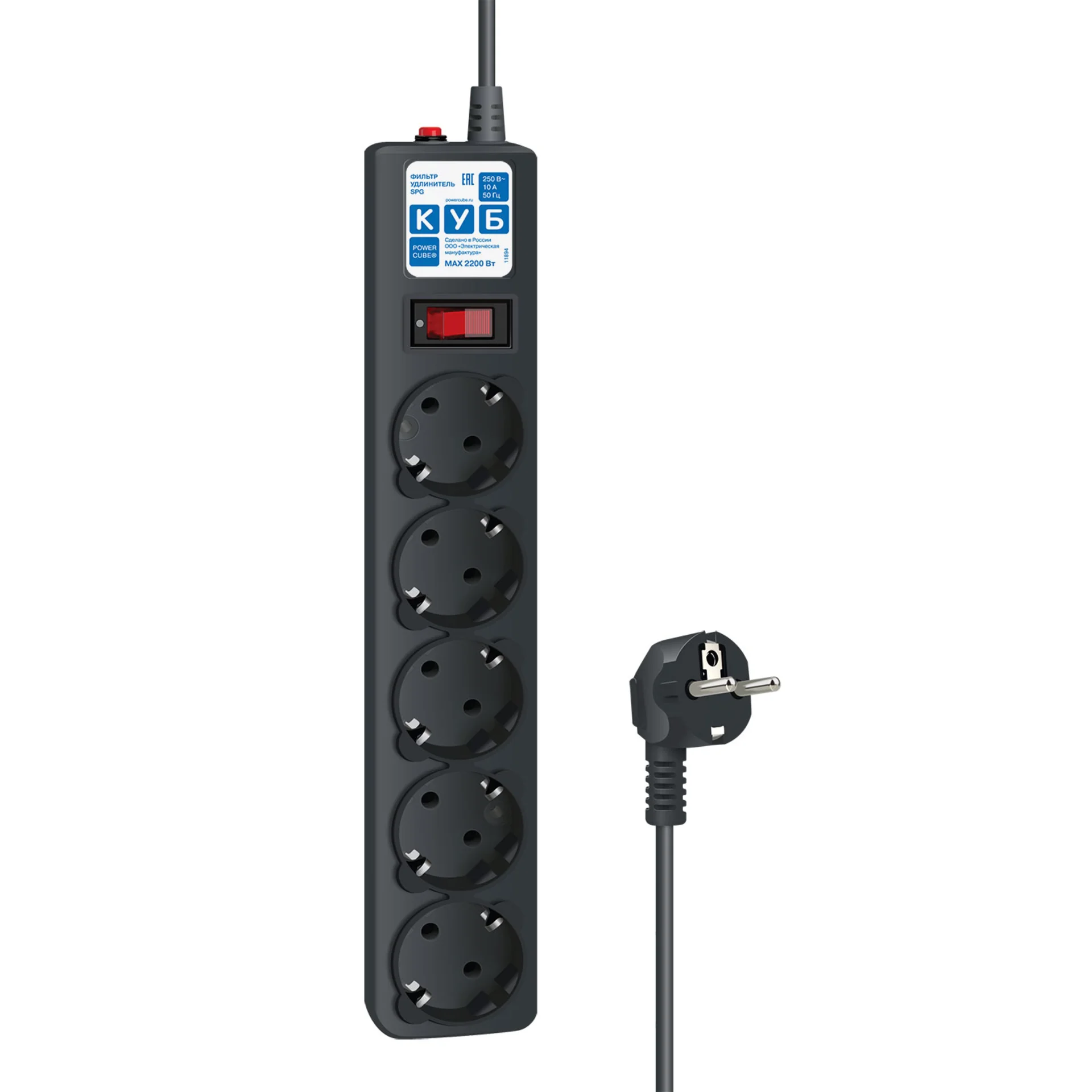 Ф-удлинитель, PC 1,9м 5р, черн.граф. 10А, SPG5-C2