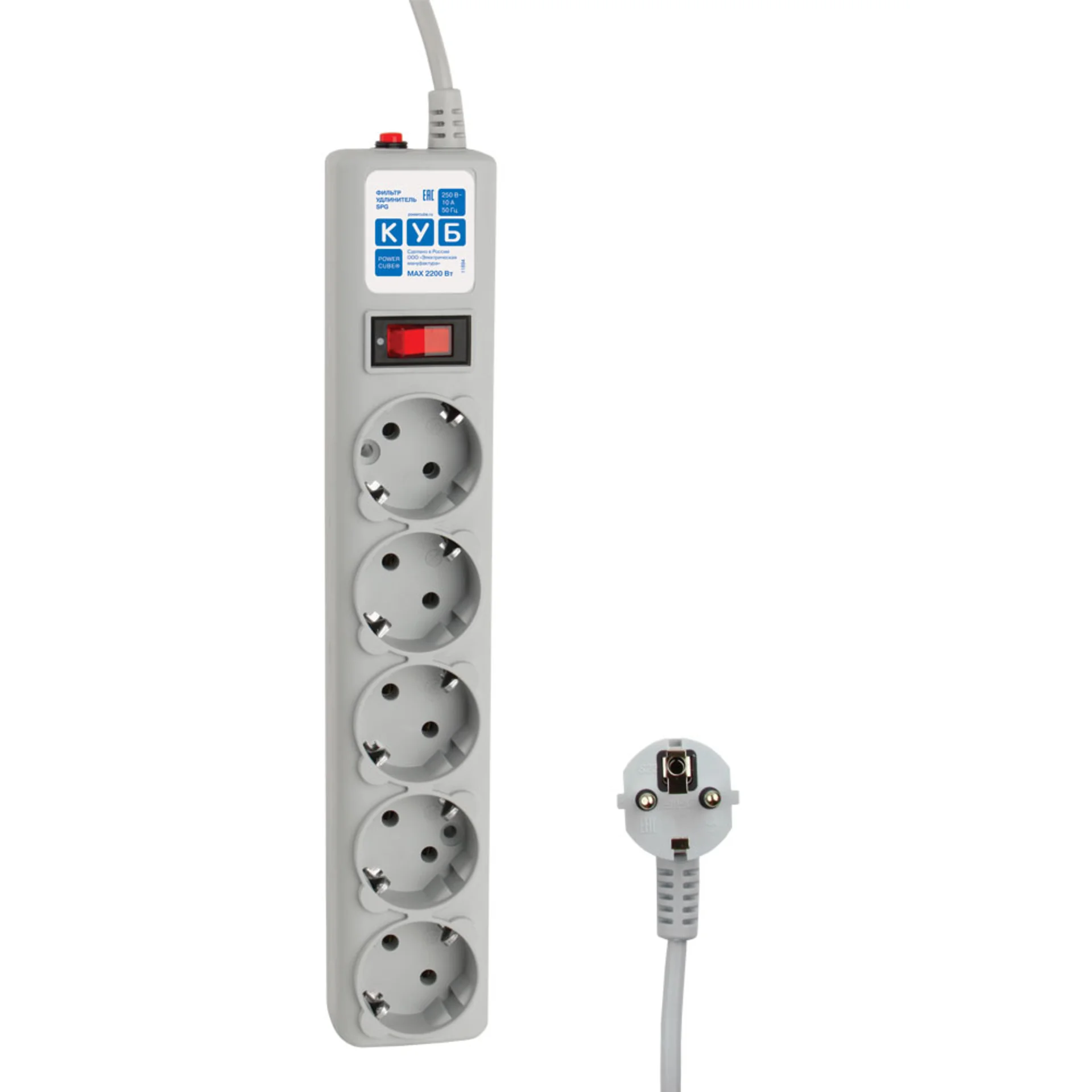 Ф-удлинитель, PC 3м 5р, сер. 10А, SPG-B-10