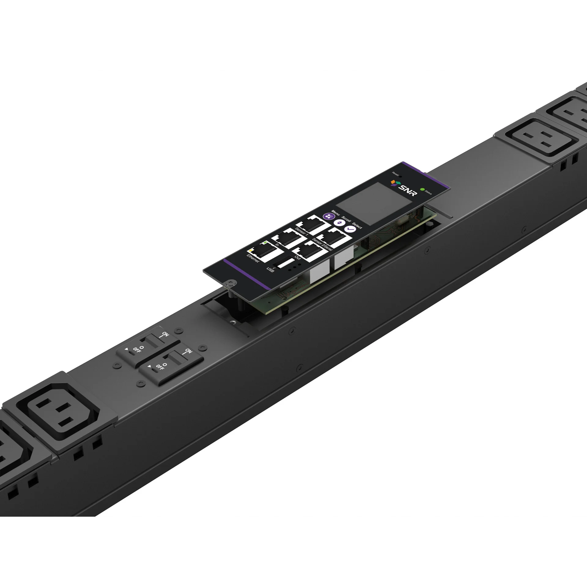 Блок розеток с функцией измерения серии SNR тип A выход 18*C13 и 6*C19 вход 16A IEC60309 (3P+N+E)