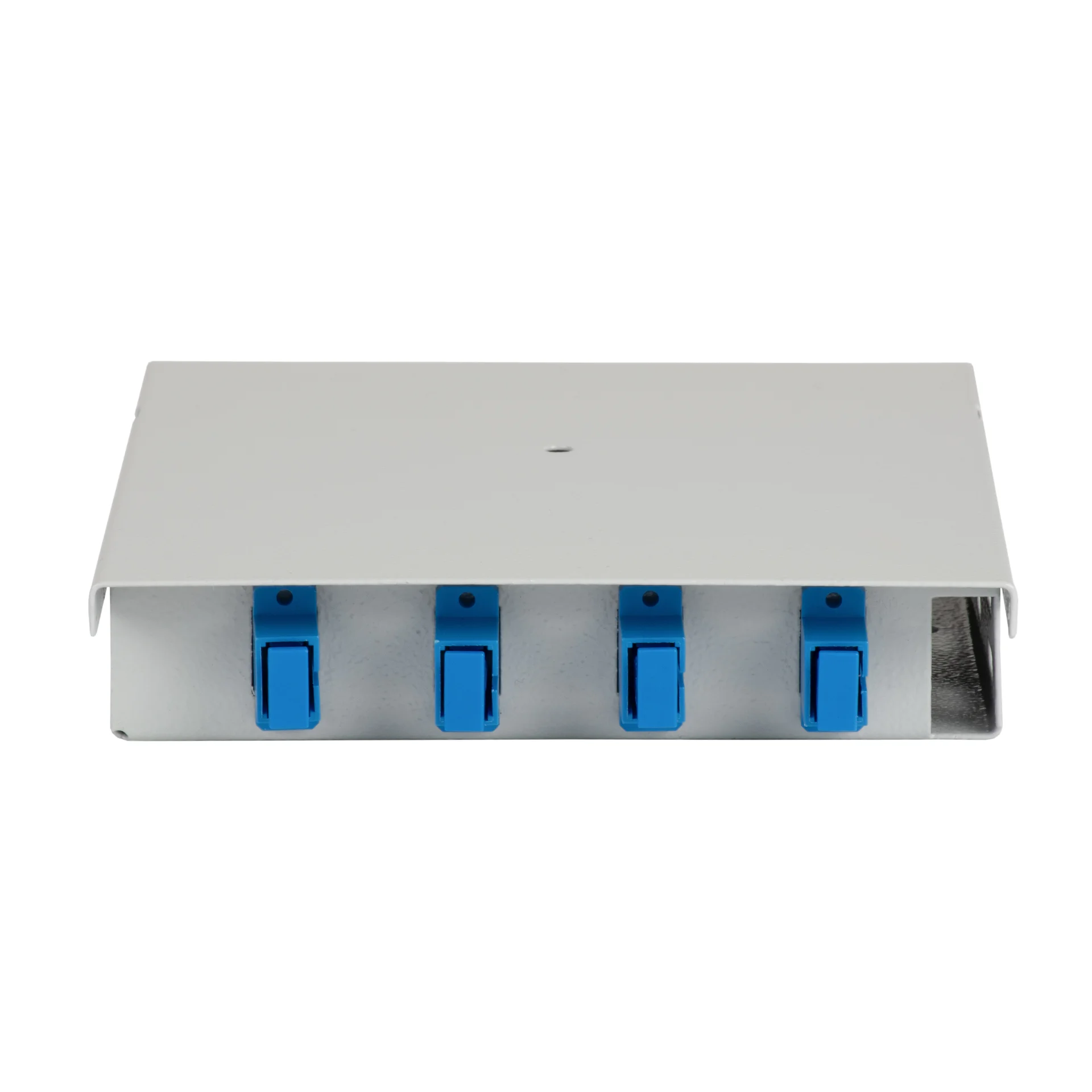 Кросс оптический настенный (ШКОН) 4 порта укомплектованный на 4 SC порта (комплект с розетками и пигтейлами)