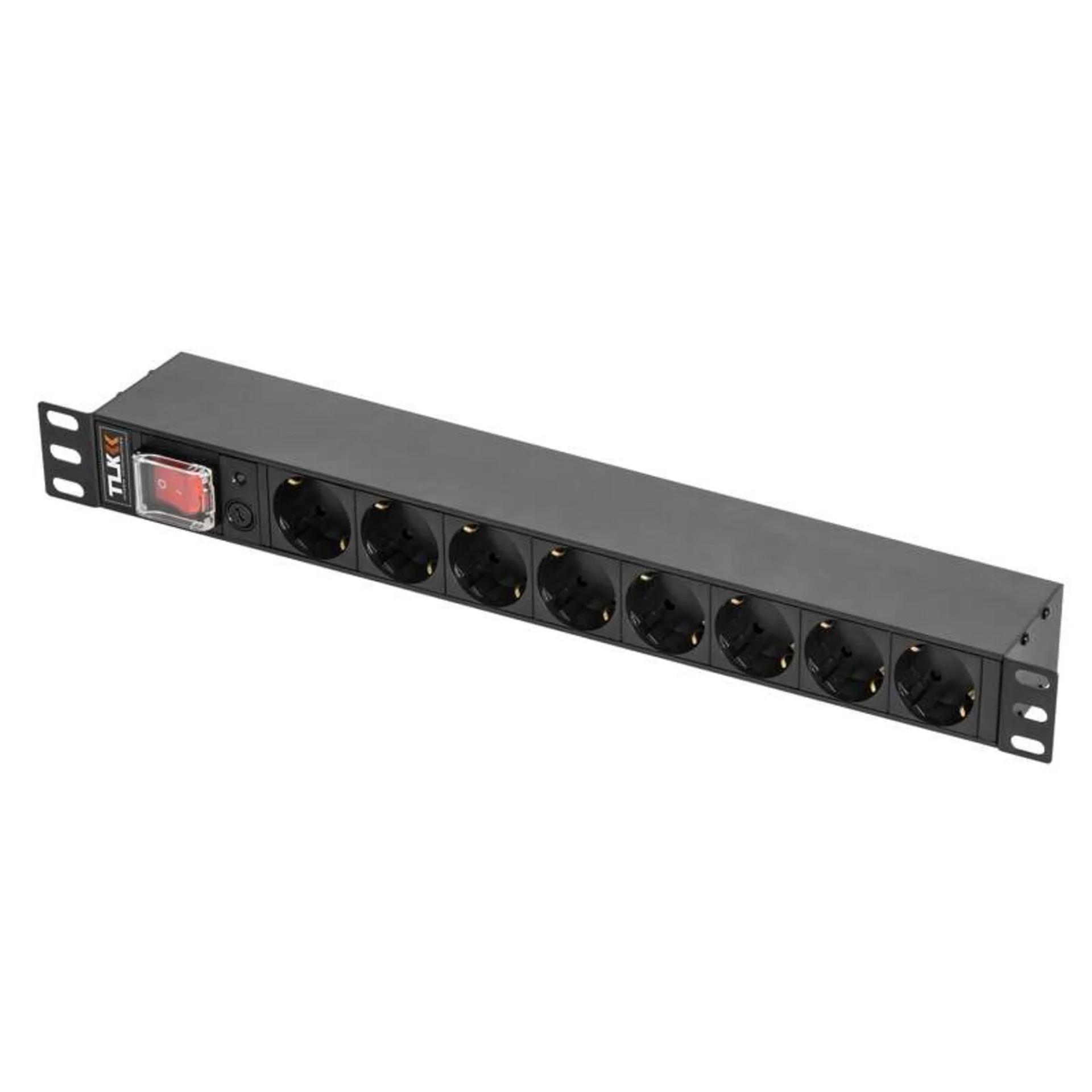 Блок электрических розеток TLK, 19", 8 гнезд евророзетка, макс. нагрузка 10 А, без шнура питания, вход С14 + предохранитель 10 А