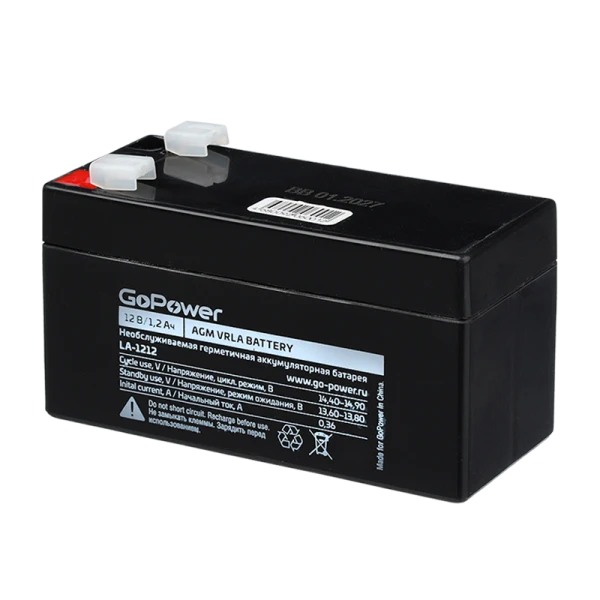 Аккумулятор свинцово-кислотный GoPower LA-1212 12V 1.2Ah клеммы T1/ F1 (1/20)