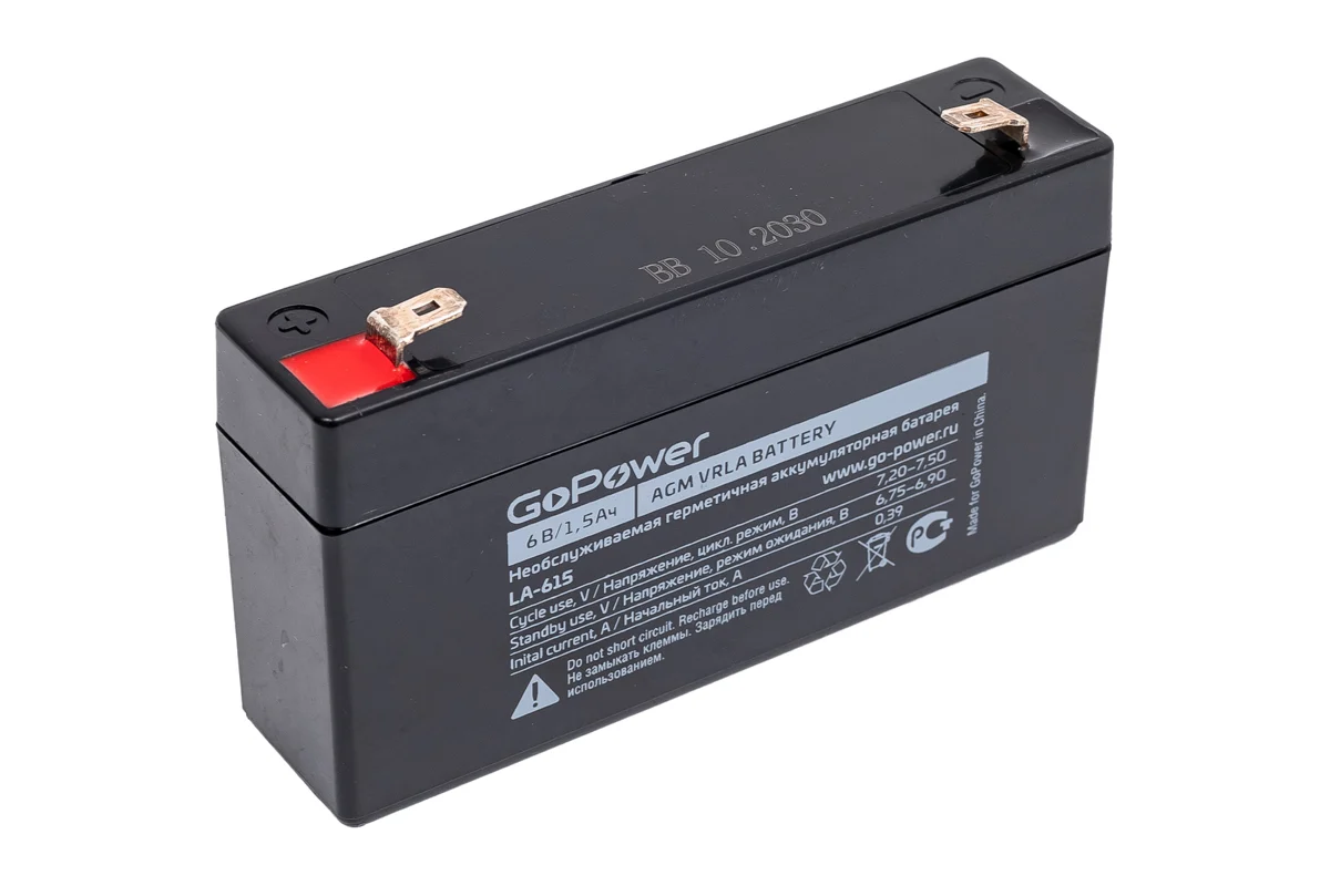 Аккумулятор свинцово-кислотный GoPower LA-615 6V 1.5Ah клеммы T1/ F1 (1/20)