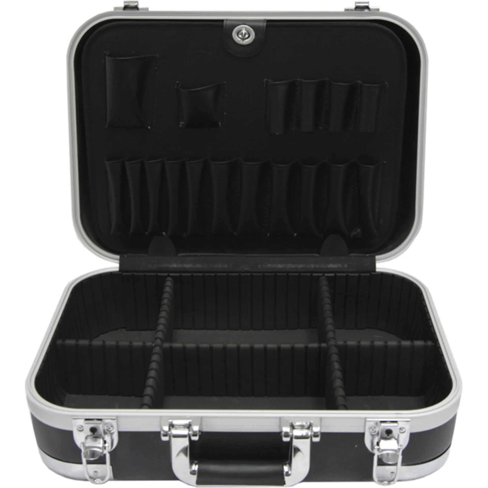Кейс для инструментов с алюминиевым каркасом и перегородкой (черный)