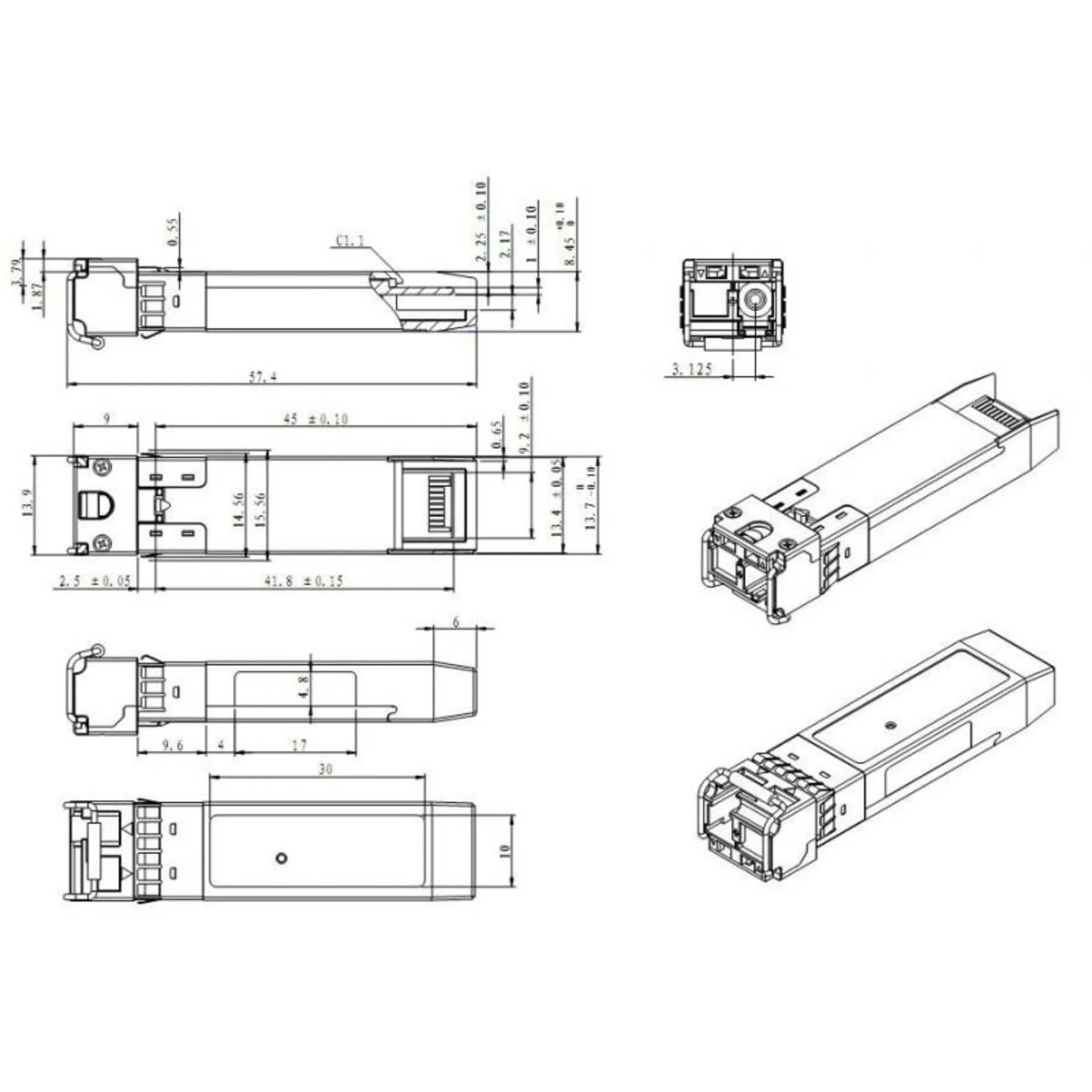 Модуль SFP+ WDM, дальность до 3км (5dB), 1330нм