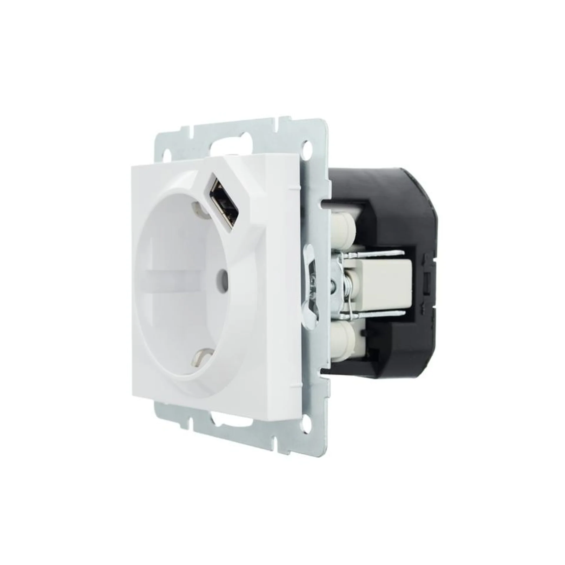 Розетка 1-м СП Vesna с заземл. с заряд. устройством USB механизм бел. LEZARD 742-0288-181