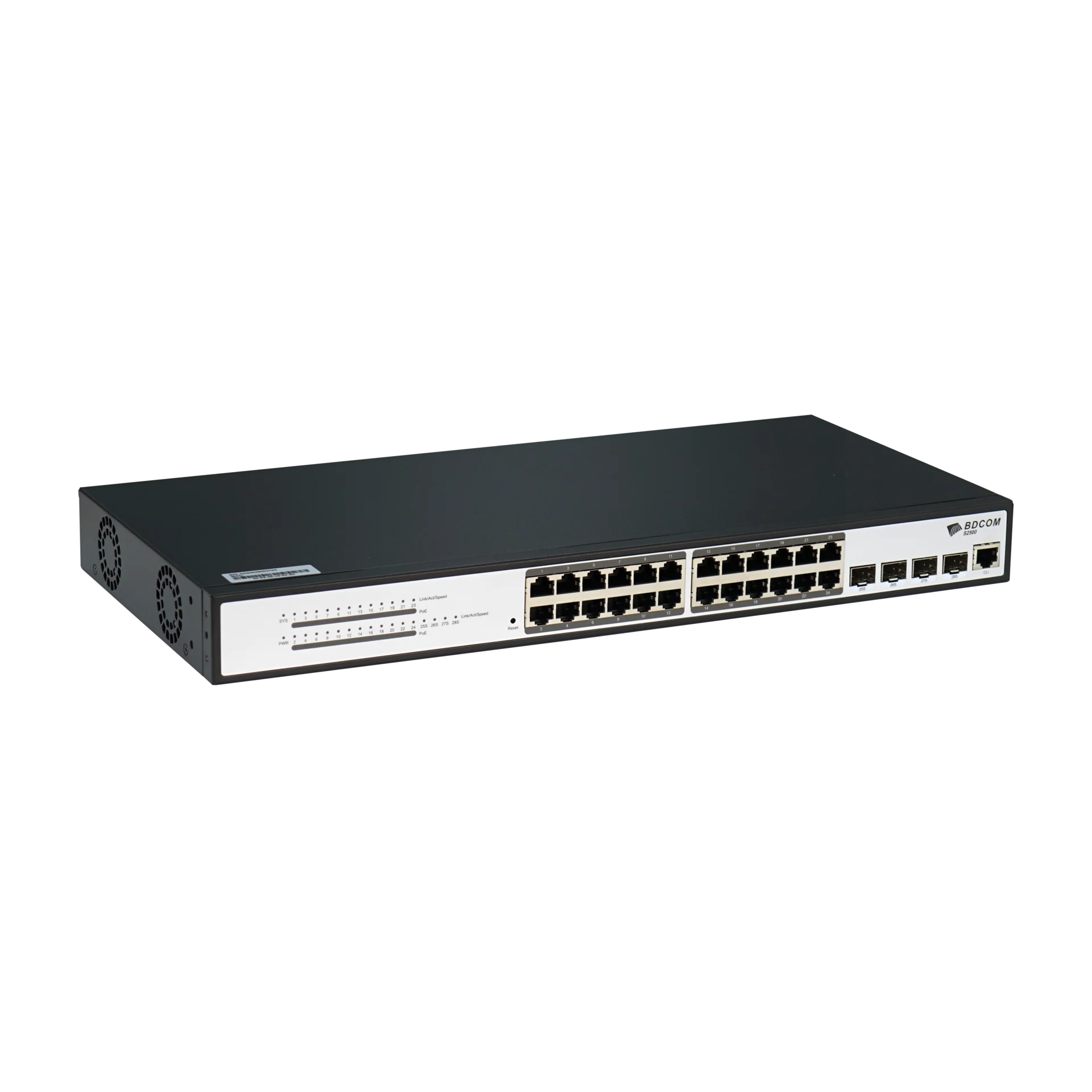 Управляемый PoE коммутатор уровня 2 BDCOM S2500-24P4S, 24x 10/100/1000Base-T PoE 802.3af/at до 370W, 4x 100/1000Base-X (SFP), 220V AC