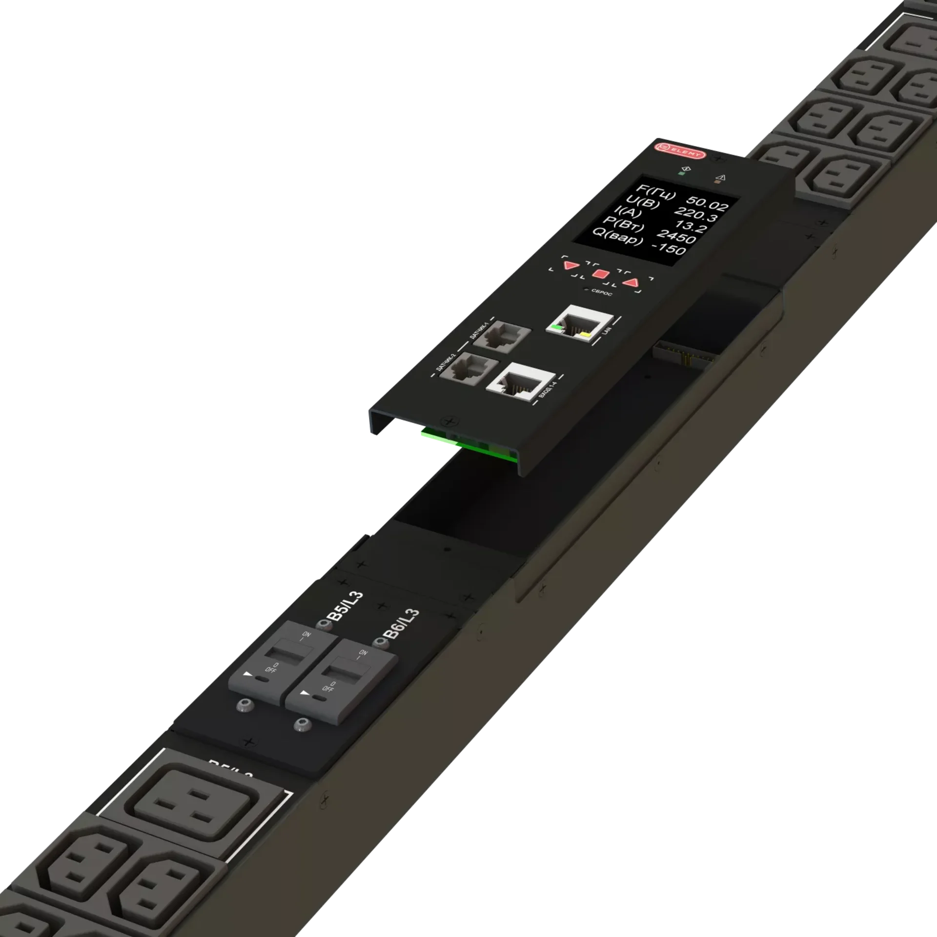 Блок розеток интеллектуальный iPDU-6011: ZeroUnit, 230V, 32А, in IEC60309 P+N+E, out (6) C19; (36) C13 без фиксации