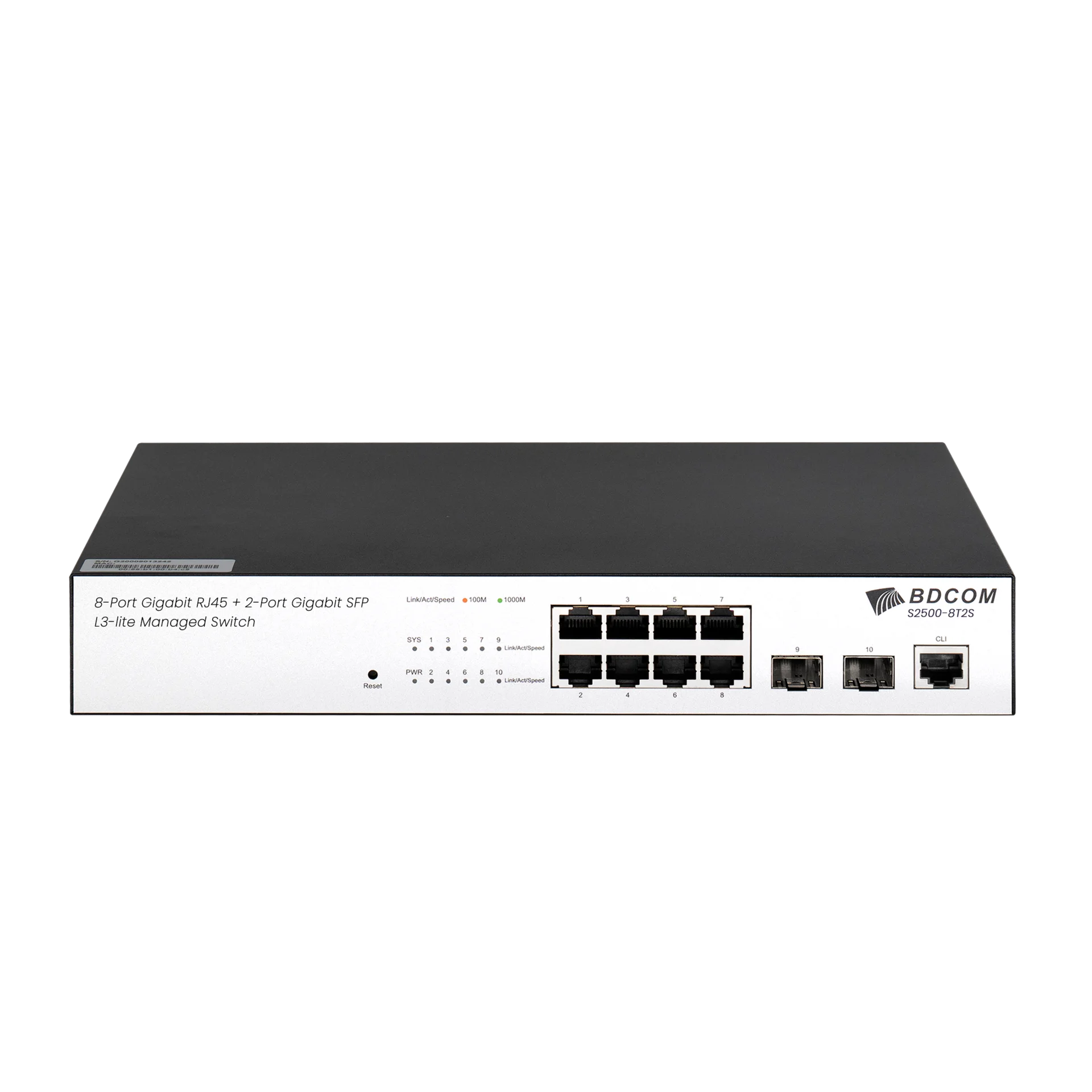 Управляемый коммутатор уровня 2 BDCOM S2500-8T2S, 8x 10/100/1000Base-T, 2x 100/1000Base-X (SFP), 220V AC