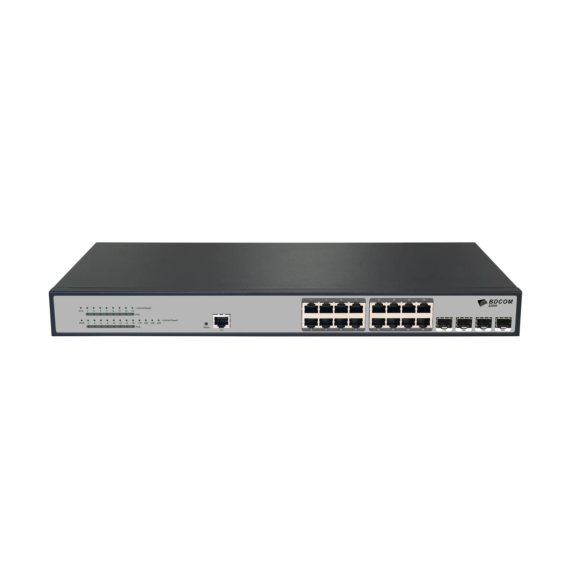 Управляемый PoE коммутатор уровня 2 BDCOM S2500-16P4S, 16x 10/100/1000Base-T PoE 802.3af/at до 240W, 4x 100/1000Base-X (SFP), 220V AC