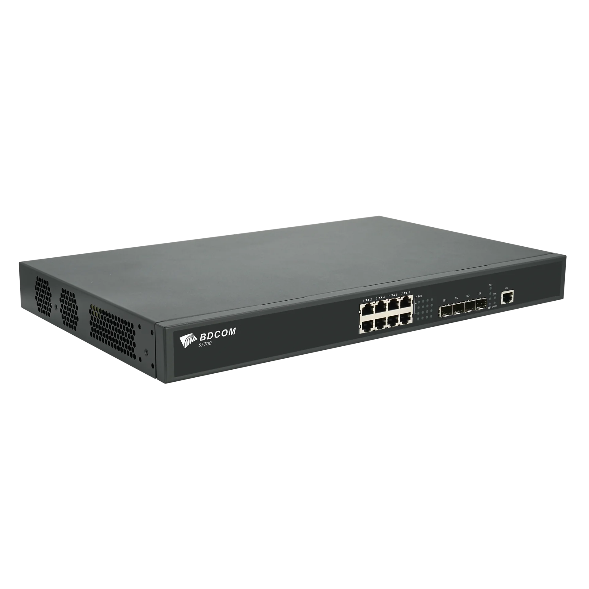 Управляемый коммутатор уровня 3 BDCOM S5700-8EP4X, 8x 2.5GBASE-Т PoE 802.3af/at/bt до 370W, 4x 1/10GE SFP+, ~220V AC