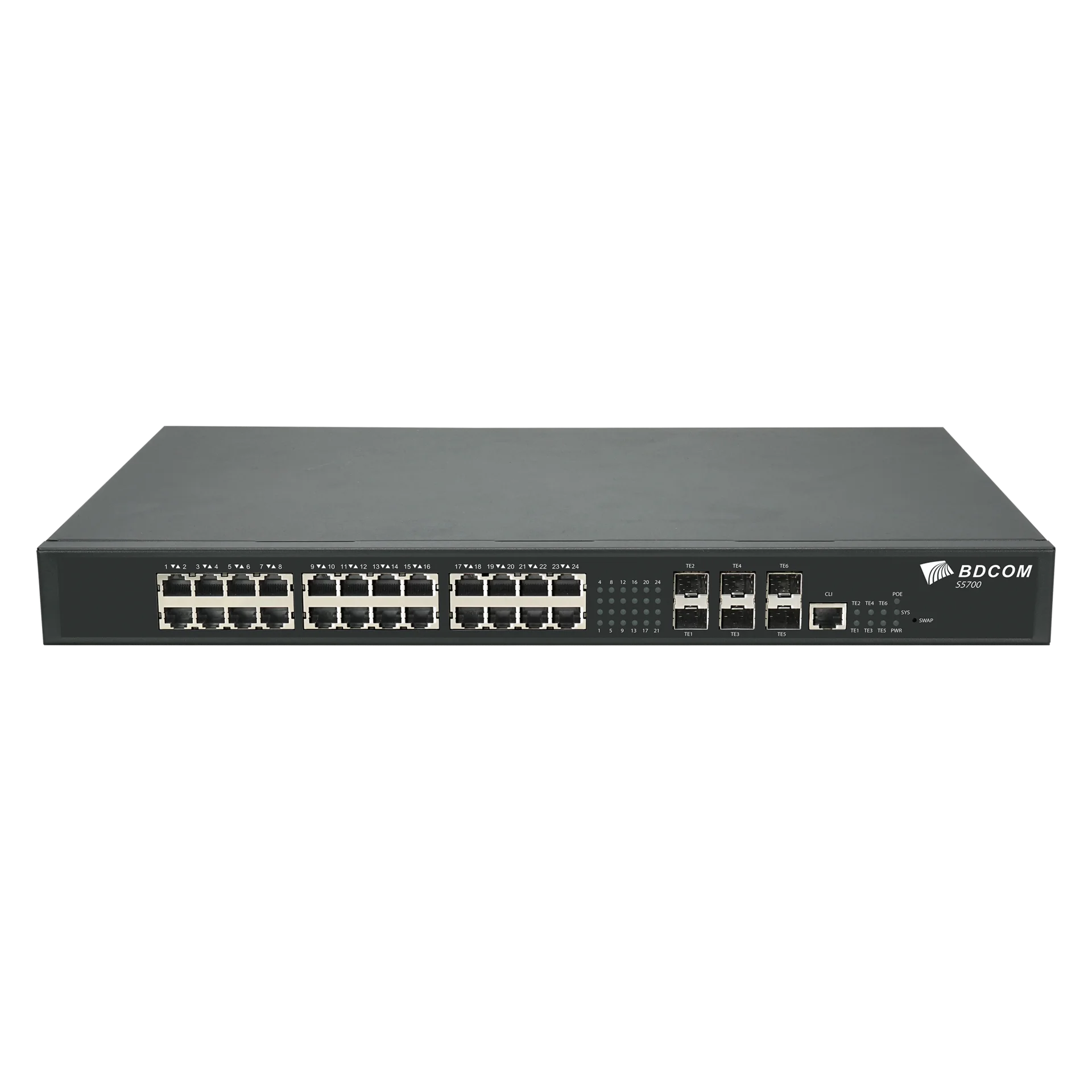 Управляемый коммутатор уровня 3 BDCOM S5700-24EP6X-760, 8x 2.5GBASE-Т PoE 802.3af/at/bt, 16x 2.5GBASE-Т PoE 802.3af/at, 6x 1/10GE SFP+, 220V AC