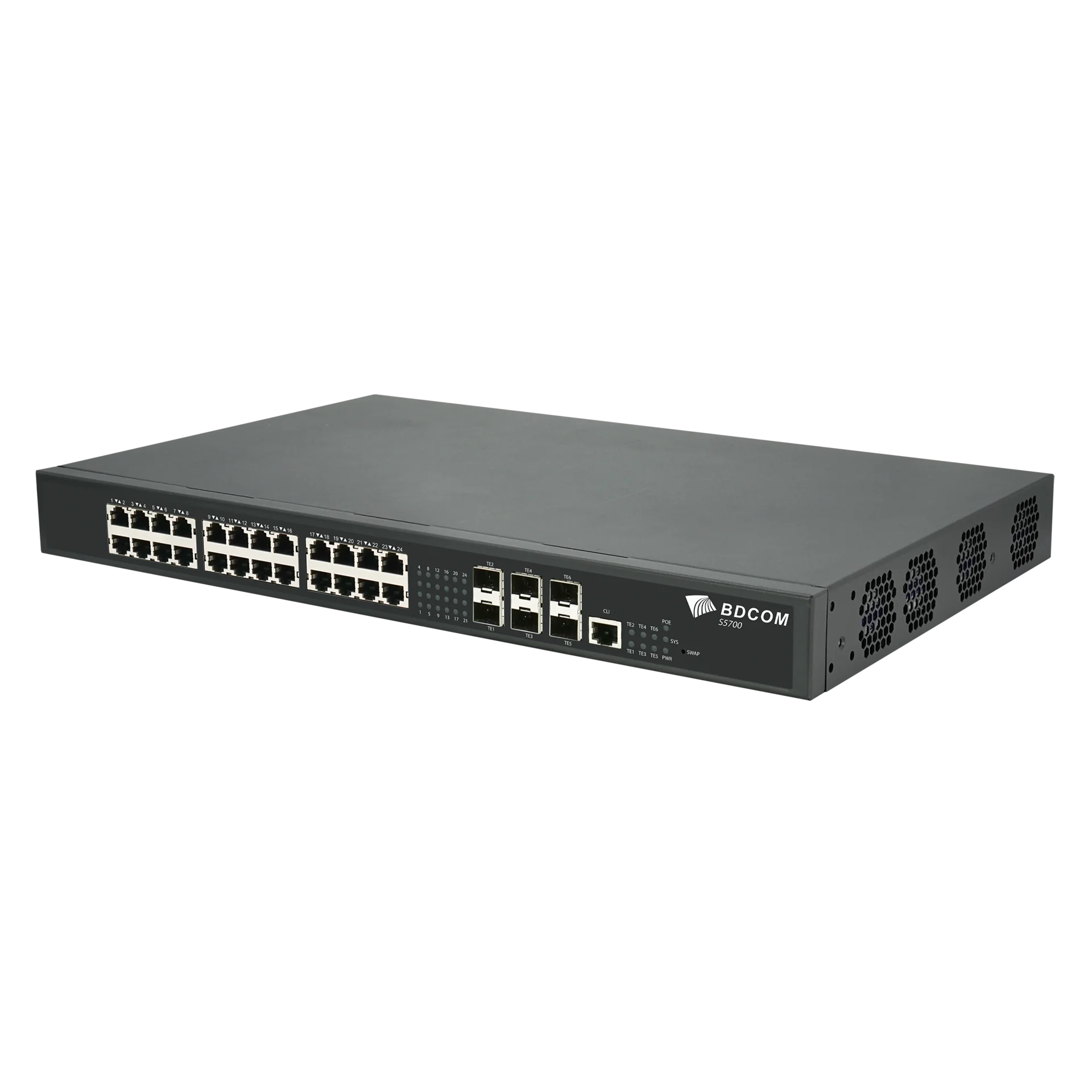 Управляемый коммутатор уровня 3 BDCOM S5700-24EP6X-760, 8x 2.5GBASE-Т PoE 802.3af/at/bt, 16x 2.5GBASE-Т PoE 802.3af/at, 6x 1/10GE SFP+, 220V AC