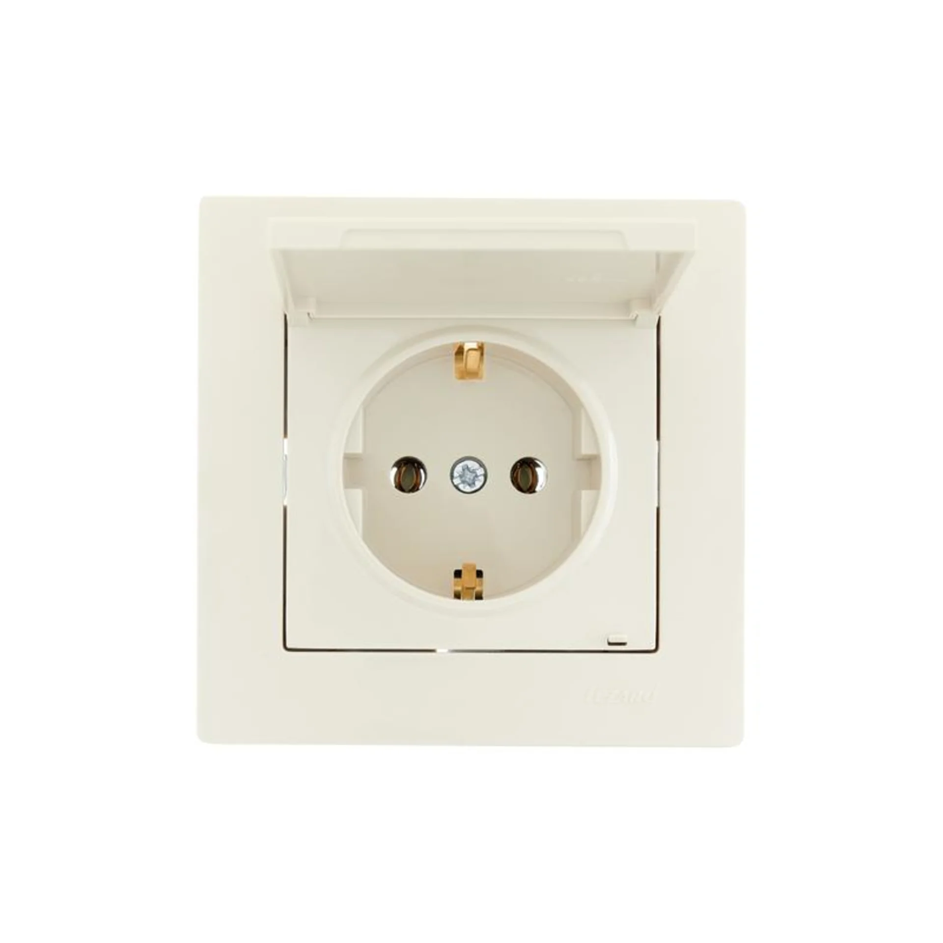 Розетка 1-м СП Vesna с заземл. с крышкой ПБТ механизм кремов. LEZARD 742-0388-123B
