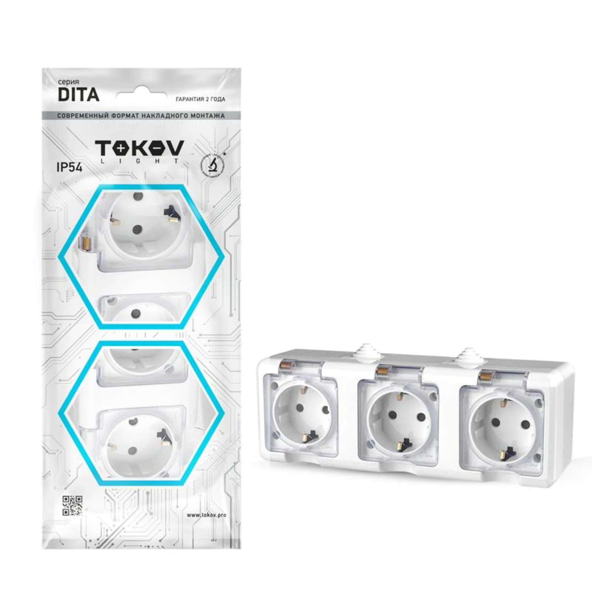 Розетка 3-м ОП Dita 16А IP54 250В с заземл. с прозр. крышкой бел.TOKOV ELECTRIC TKL-DT-R3Z-C01T-IP54