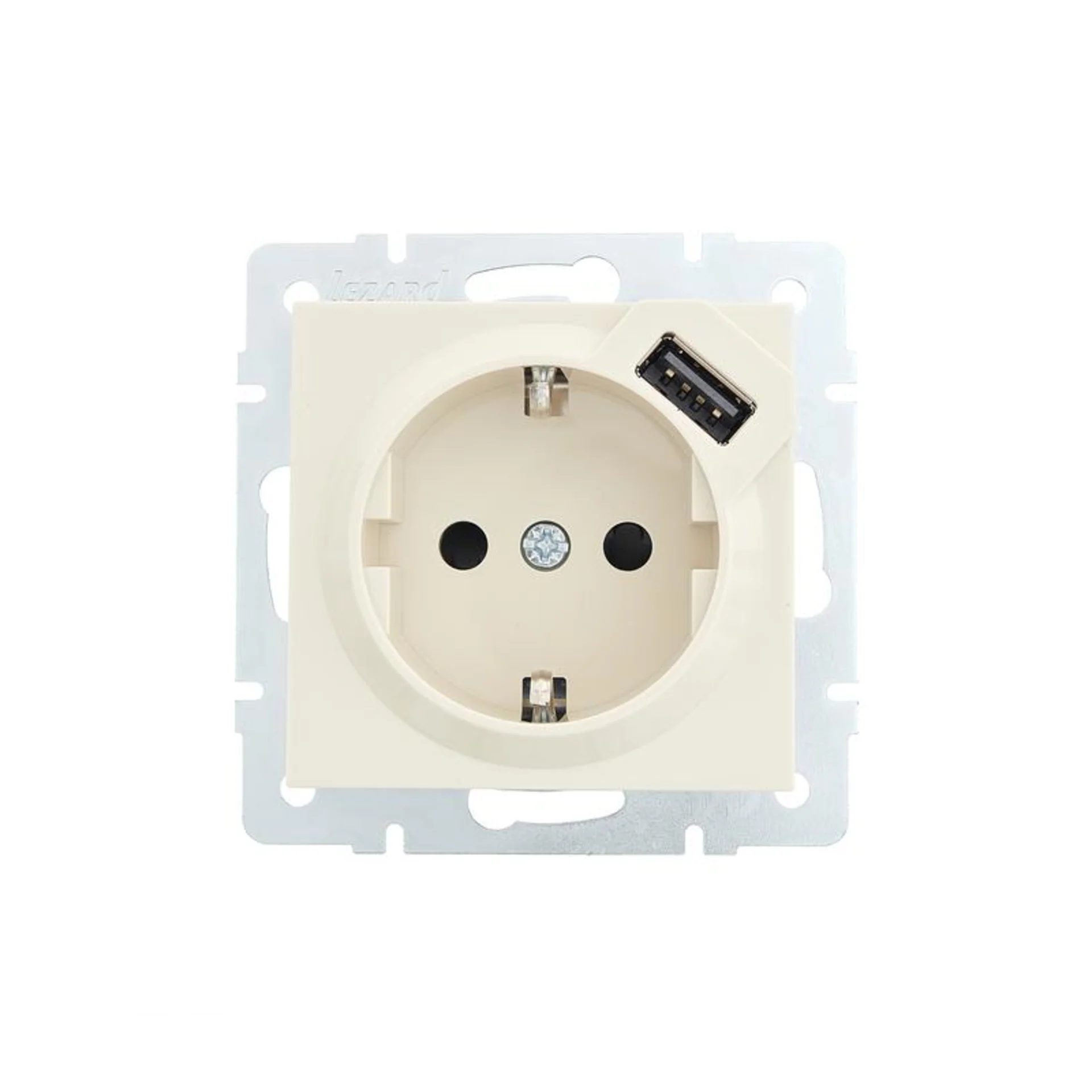 Розетка 1-м СП Vesna с заземл. с заряд. устройством USB механизм крем. LEZARD 742-0388-181