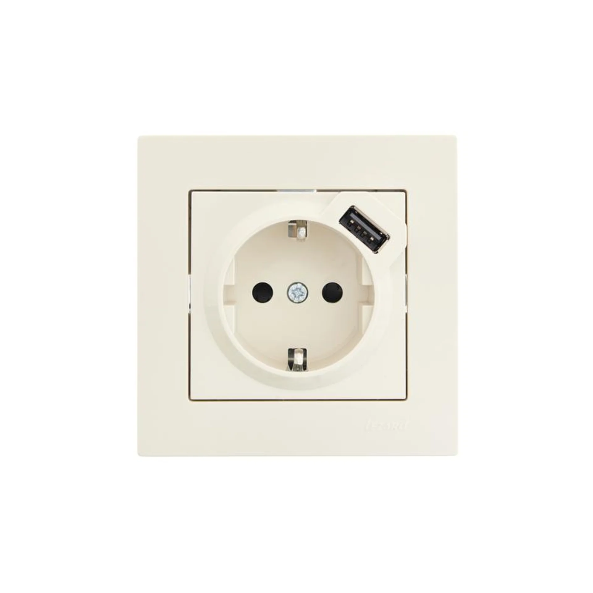 Розетка 1-м СП Vesna с заземл. с заряд. устройством USB механизм крем. LEZARD 742-0388-181