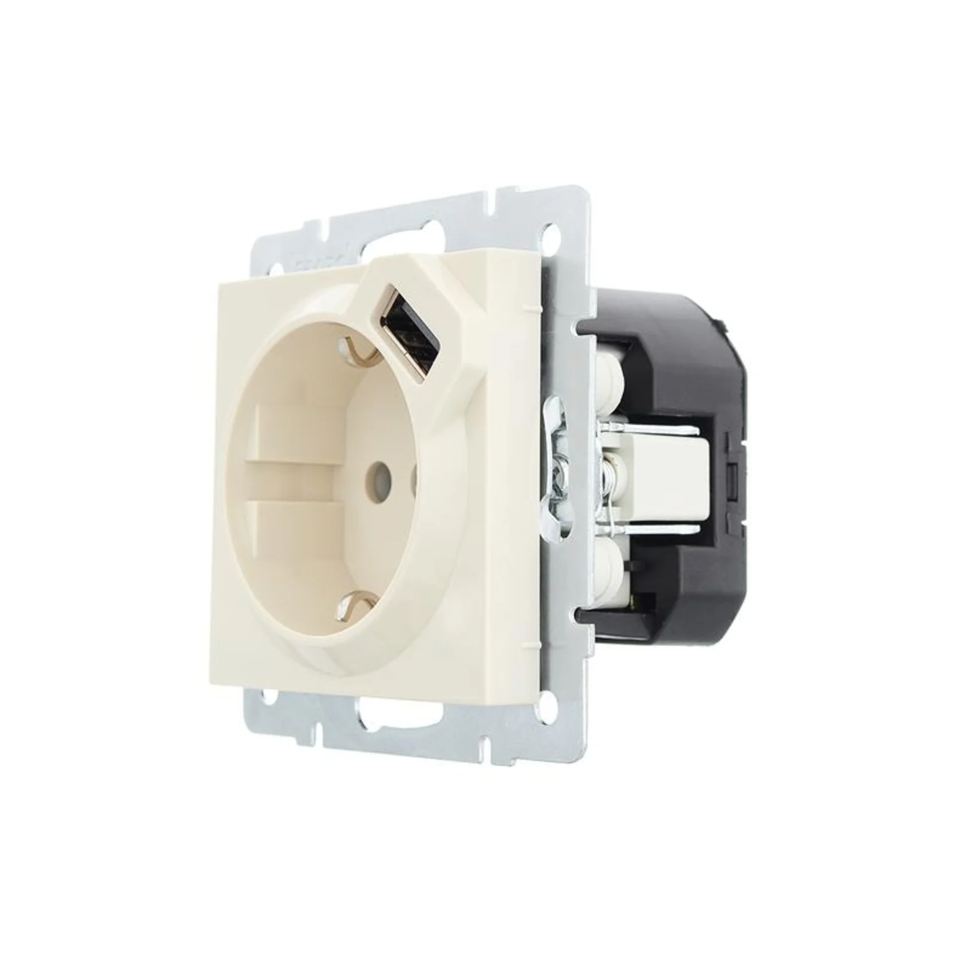 Розетка 1-м СП Vesna с заземл. с заряд. устройством USB механизм крем. LEZARD 742-0388-181