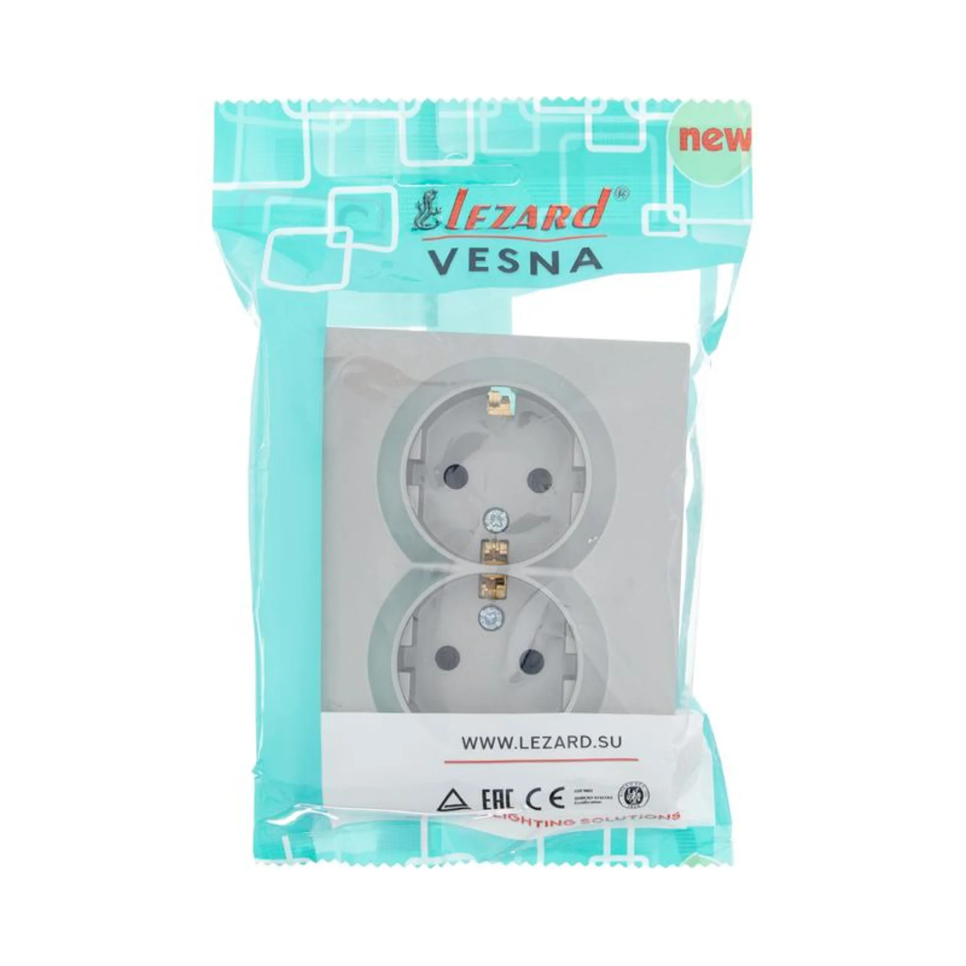 Розетка 2-м СП VESNA с заземл. со шторками ПБТ платина LEZARD 742-3500-178B