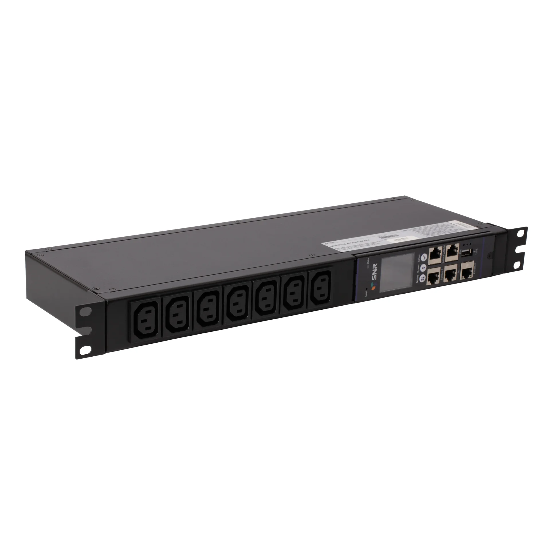 Блок розеток с функцией измерения серии SNR тип A 1U 19" выход 14*C13 с защитой от перегрузки вход 16A IEC60309 (1P+N+E)