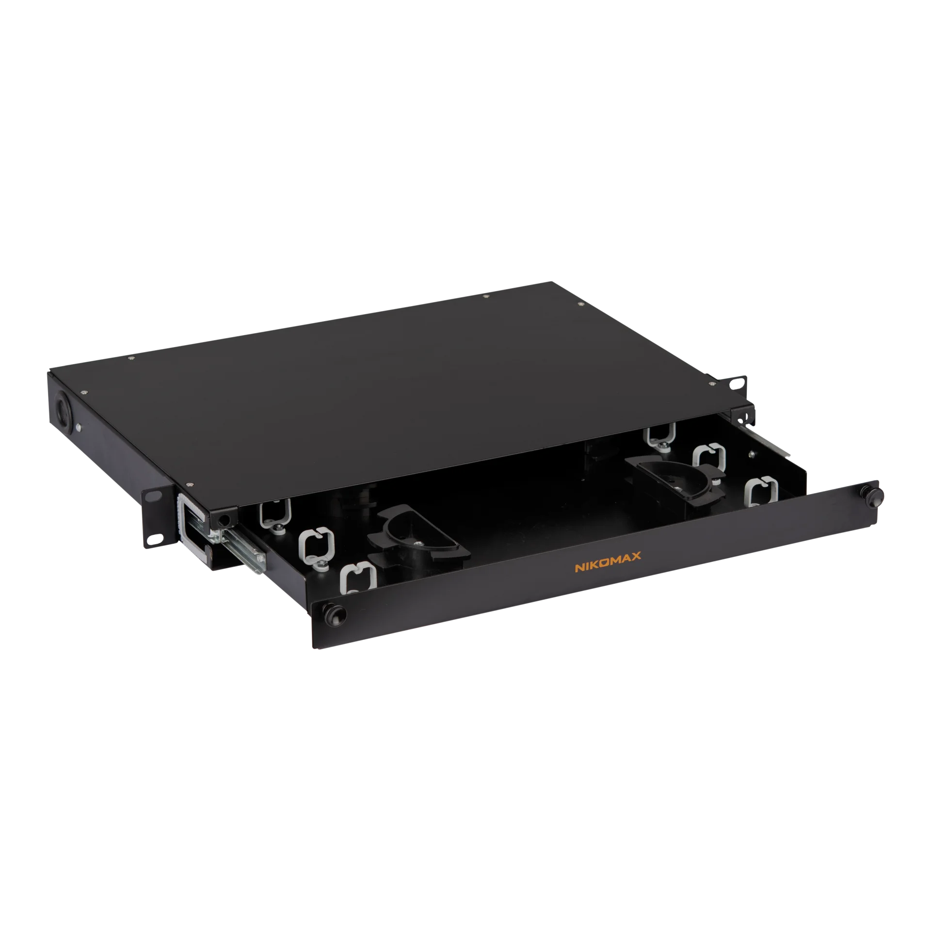 Органайзер оптический 19", 1U, металлический, с пластиковыми направляющими, черный