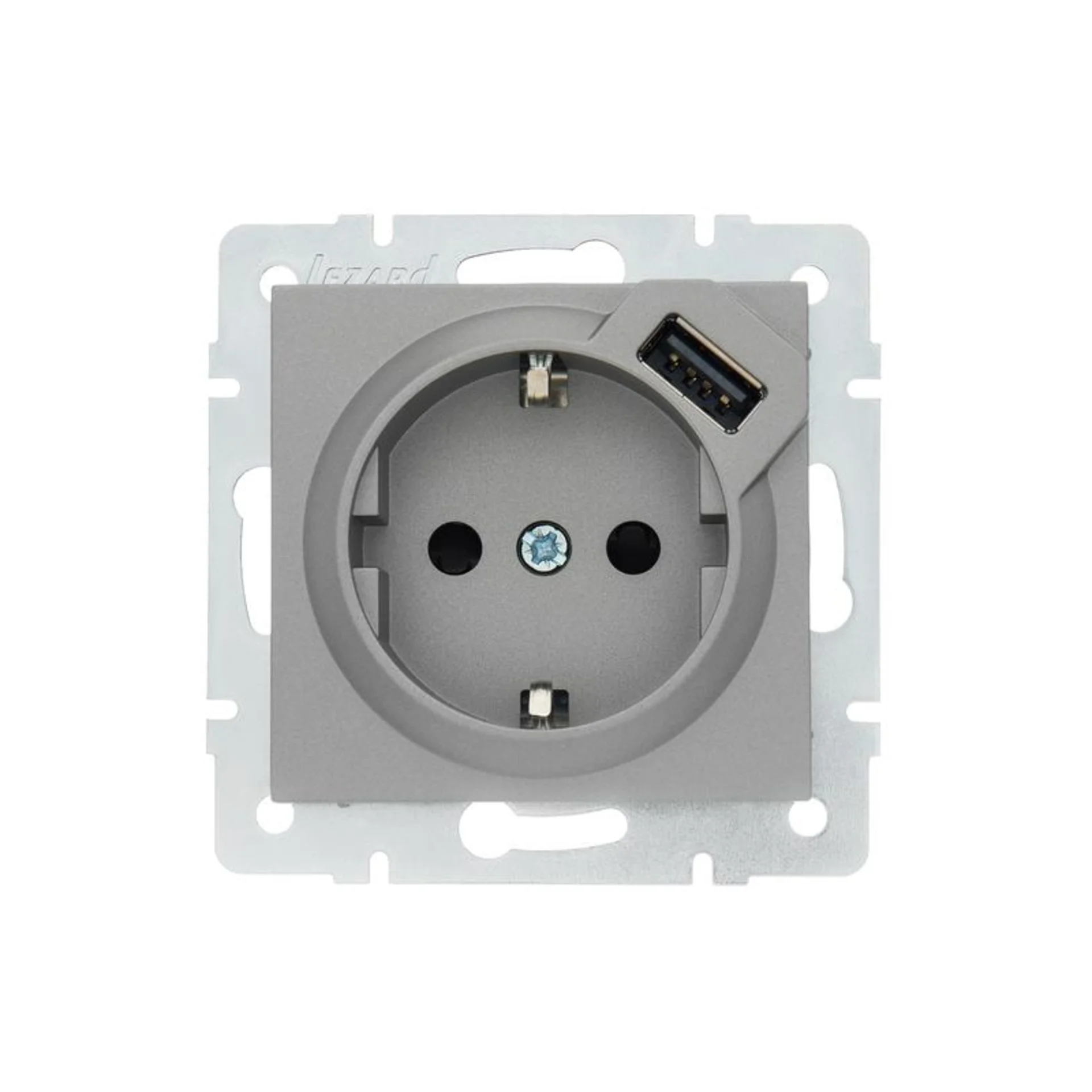 Розетка 1-м СП Vesna с заземл. с заряд. устройством USB механизм платина LEZARD 742-3588-181