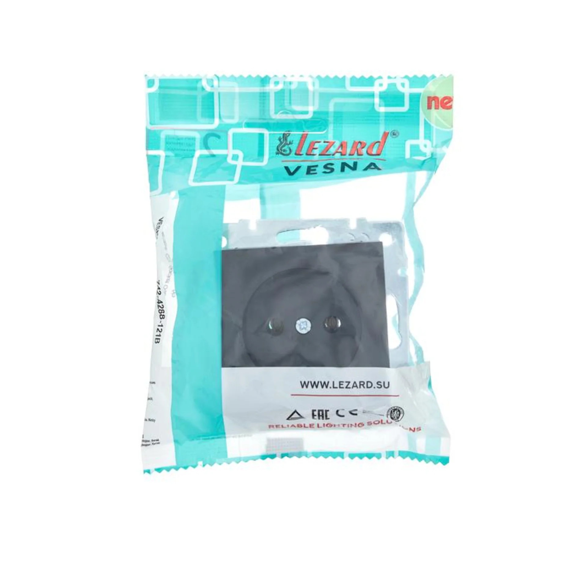 Розетка 1-м СП Vesna без заземл. ПБТ механизм черн. бархат LEZARD 742-4288-121B