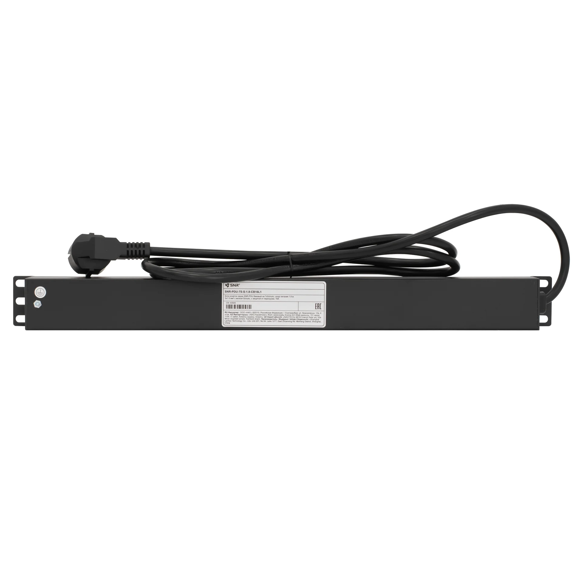 Блок розеток серии SNR-PDU базовый на 7хSchuko, шнур питания 1.8 м 3x1.5 мм² с вилкой Schuko, с защитой от перегрузки, 16A