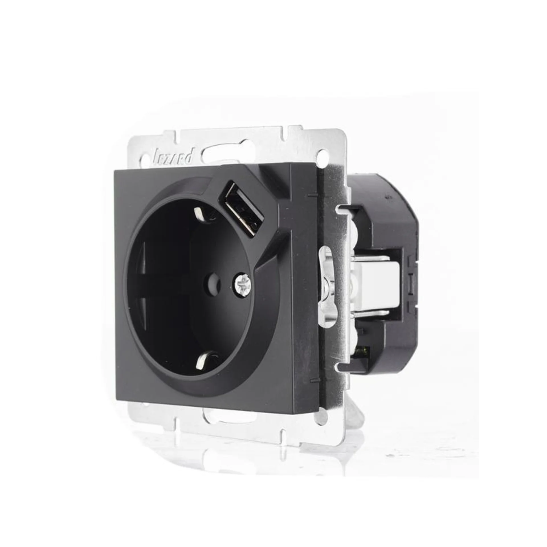 Розетка 1-м СП Vesna с заземл. с заряд. устройством USB механизм черн. бархат LEZARD 742-4288-181