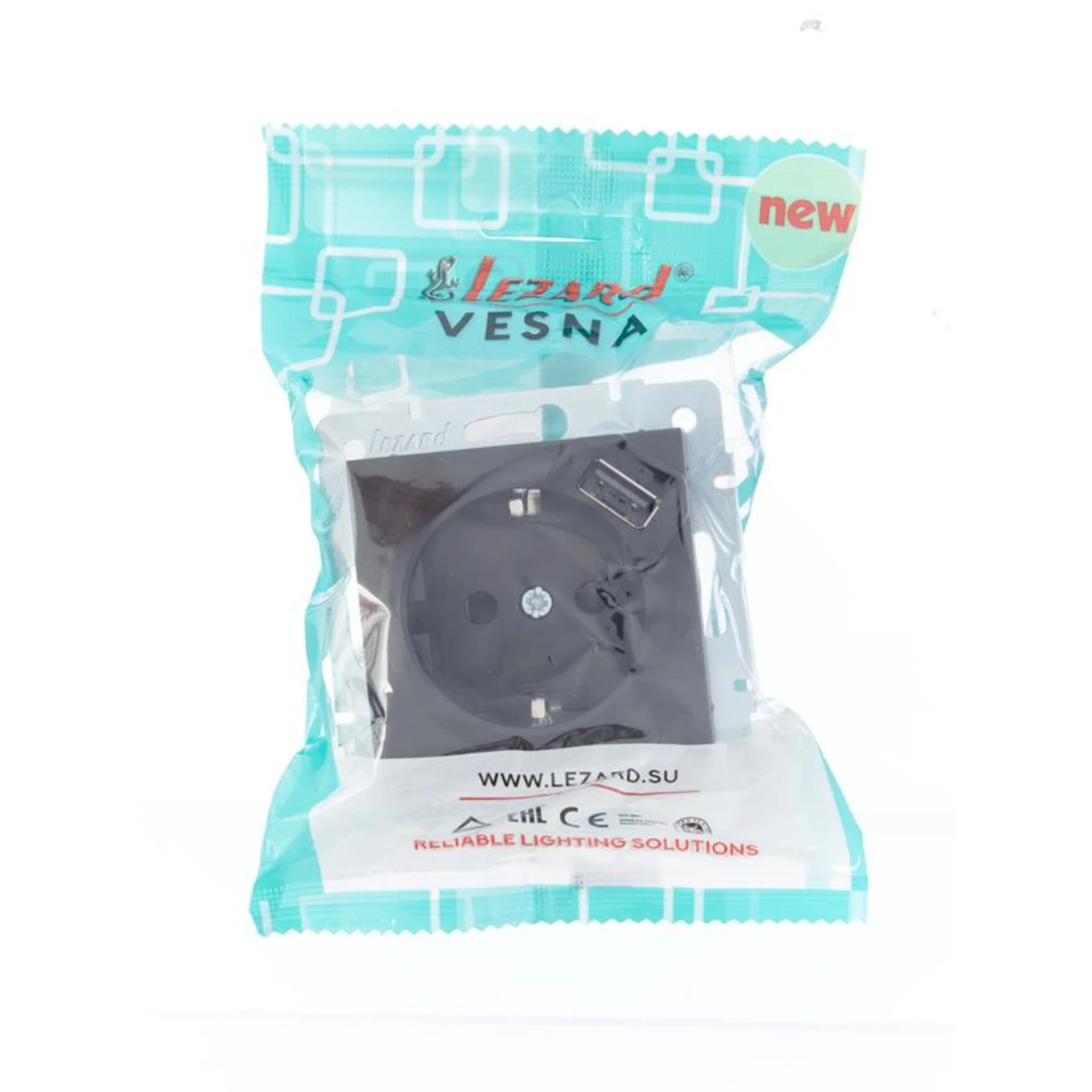 Розетка 1-м СП Vesna с заземл. с заряд. устройством USB механизм черн. бархат LEZARD 742-4288-181