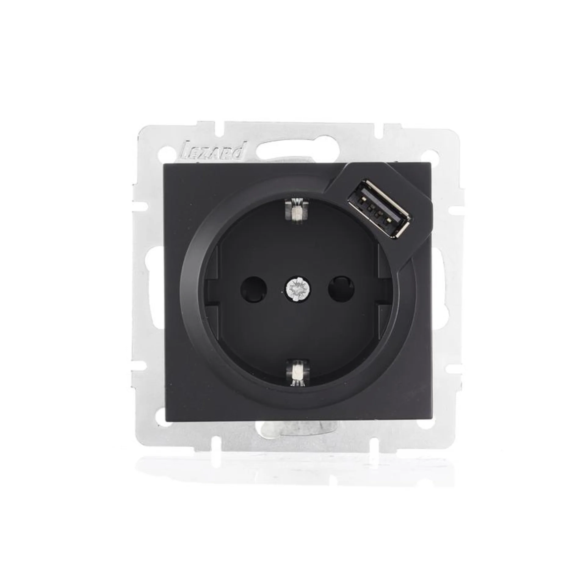 Розетка 1-м СП Vesna с заземл. с заряд. устройством USB механизм черн. бархат LEZARD 742-4288-181