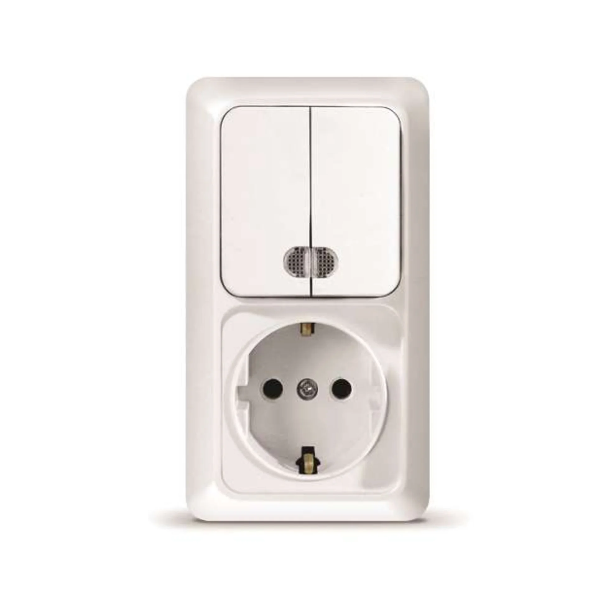 Блок ОП Олимп 2-кл. вык. с подсветкой + роз. с заземл. верт. бел. UNIVersal О0041