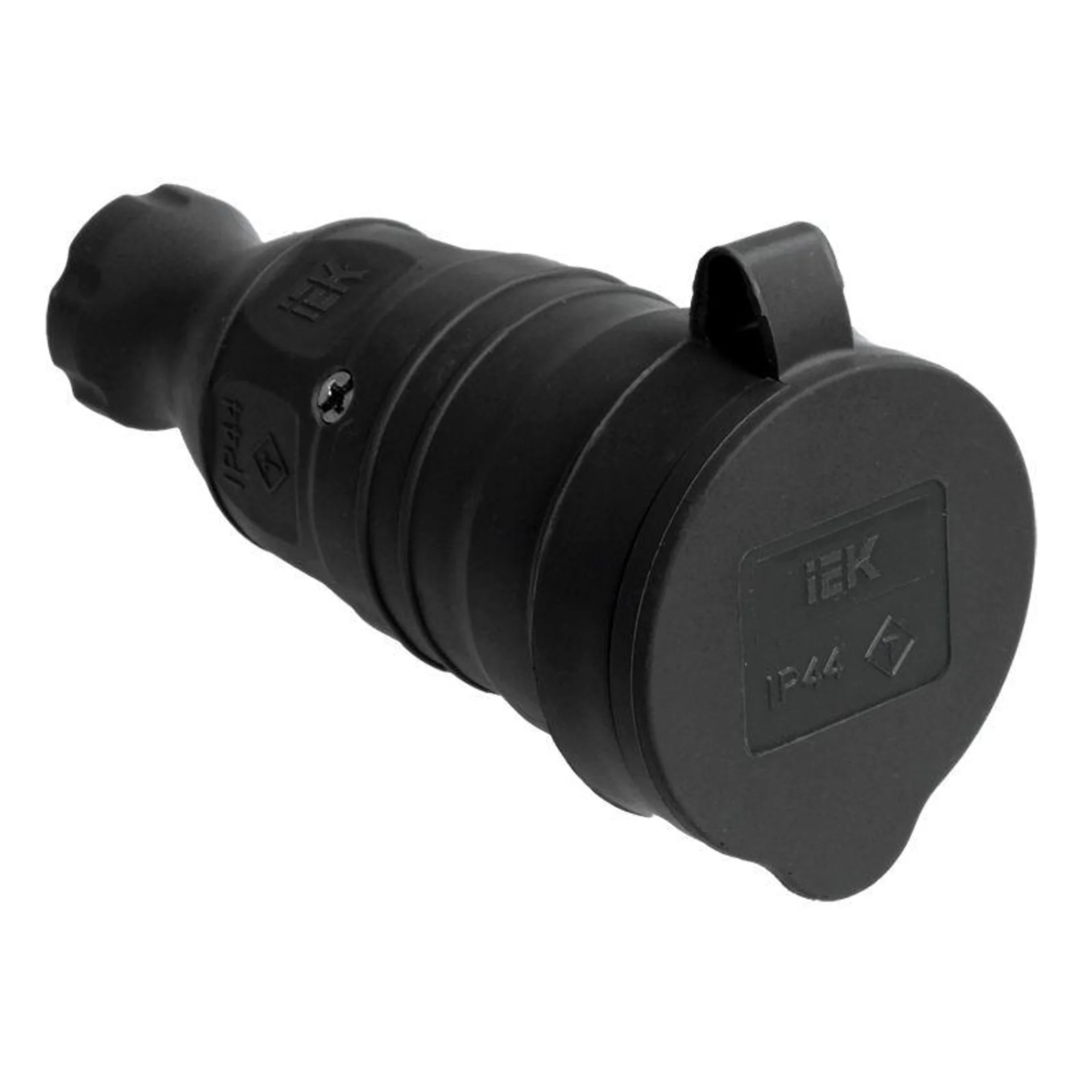 Розетка переносная 1-м Омега РБп13-1-0м IP44 с защ. крышкой с заземл. каучук черн. IEK PKR21-016-2-K