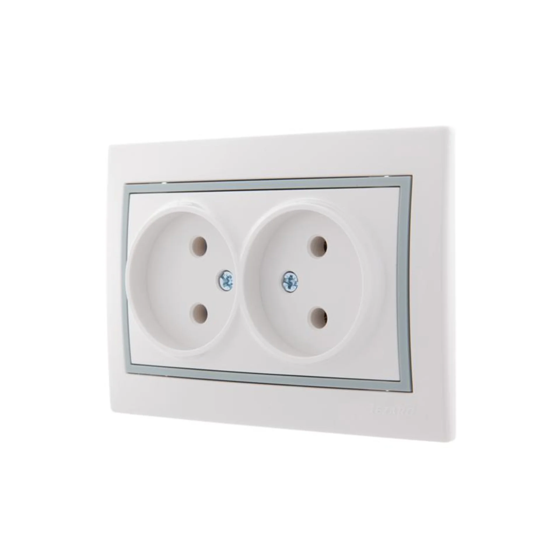 Розетка 2-м СП Mira 16А IP20 без заземл. с сер. вставкой керамика бел. LEZARD 701-0215-128