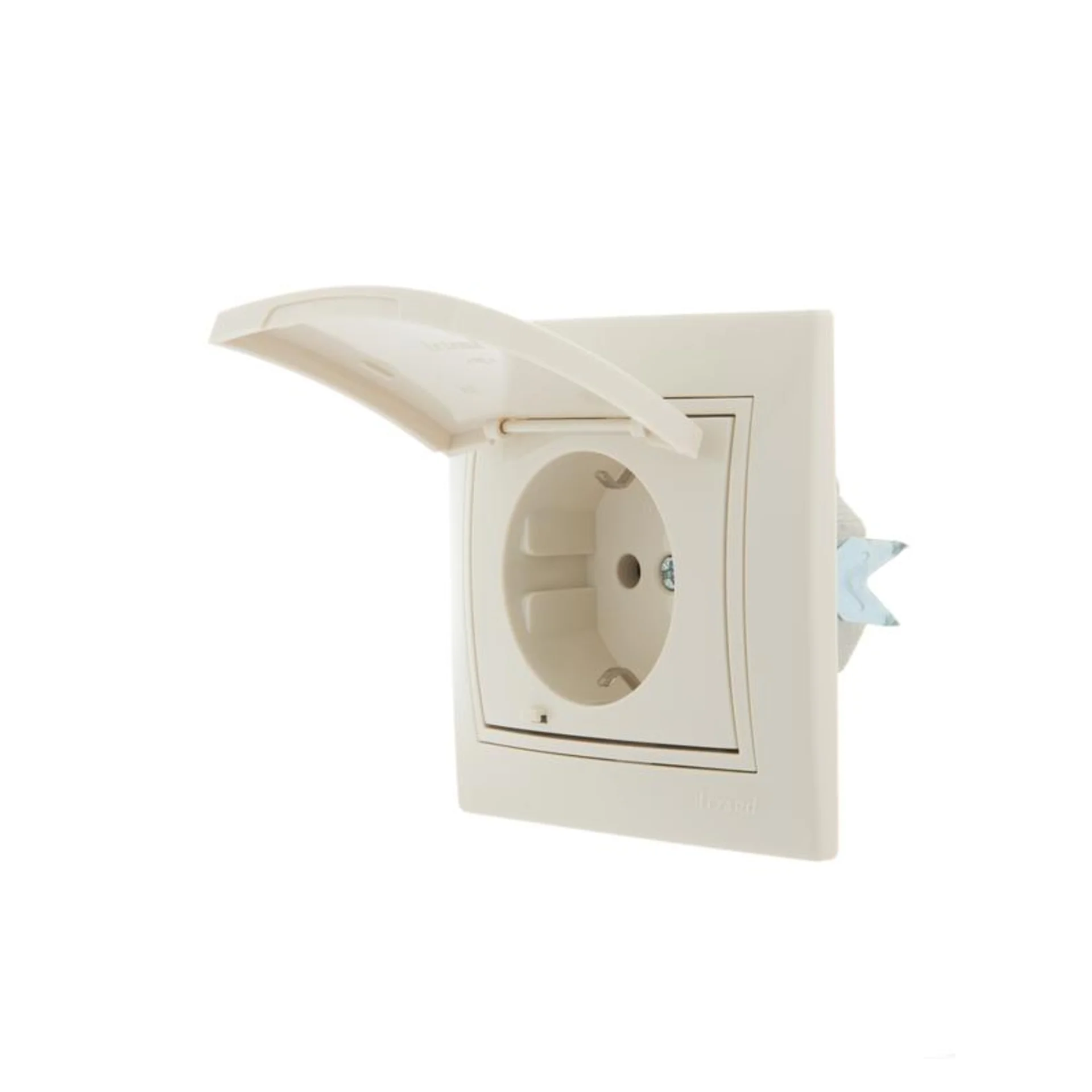 Розетка 1-м СП Mira 16А IP20 с заземл. с защ. крышкой со вставкой керамика крем. LEZARD 701-0303-123
