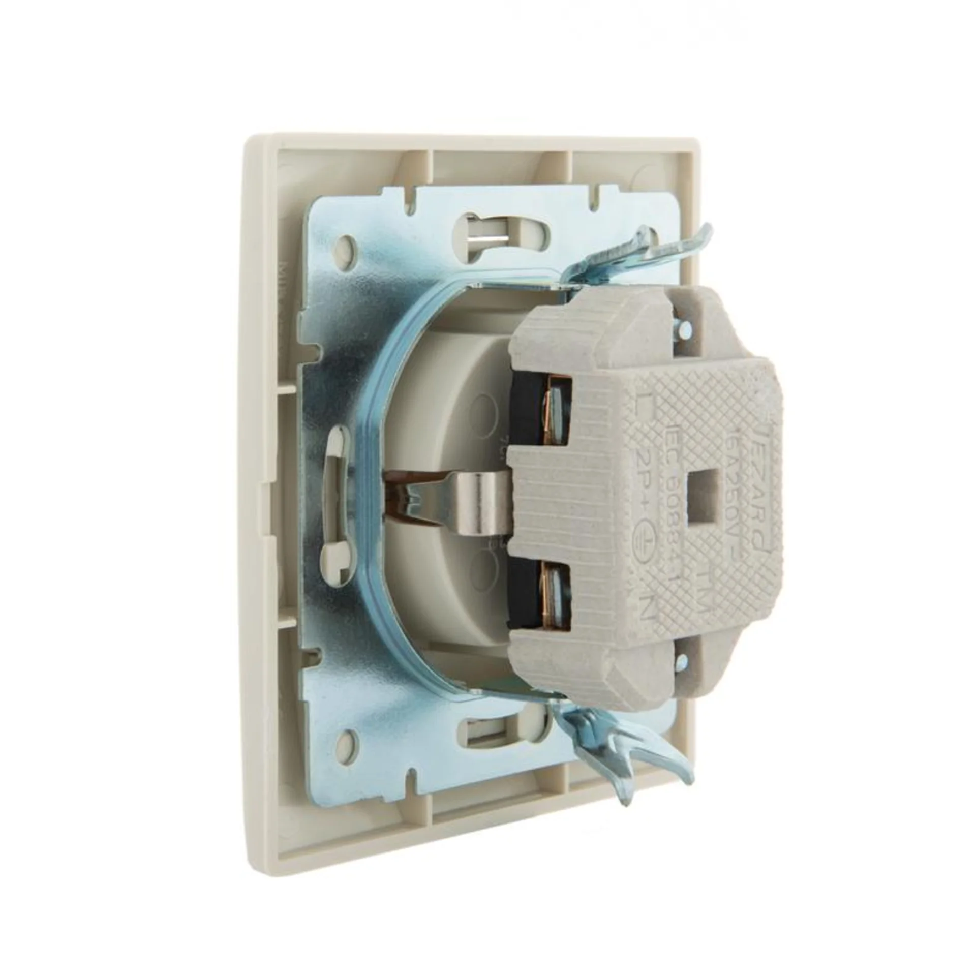 Розетка 1-м СП Mira 16А IP20 с заземл. с защ. крышкой со вставкой керамика крем. LEZARD 701-0303-123