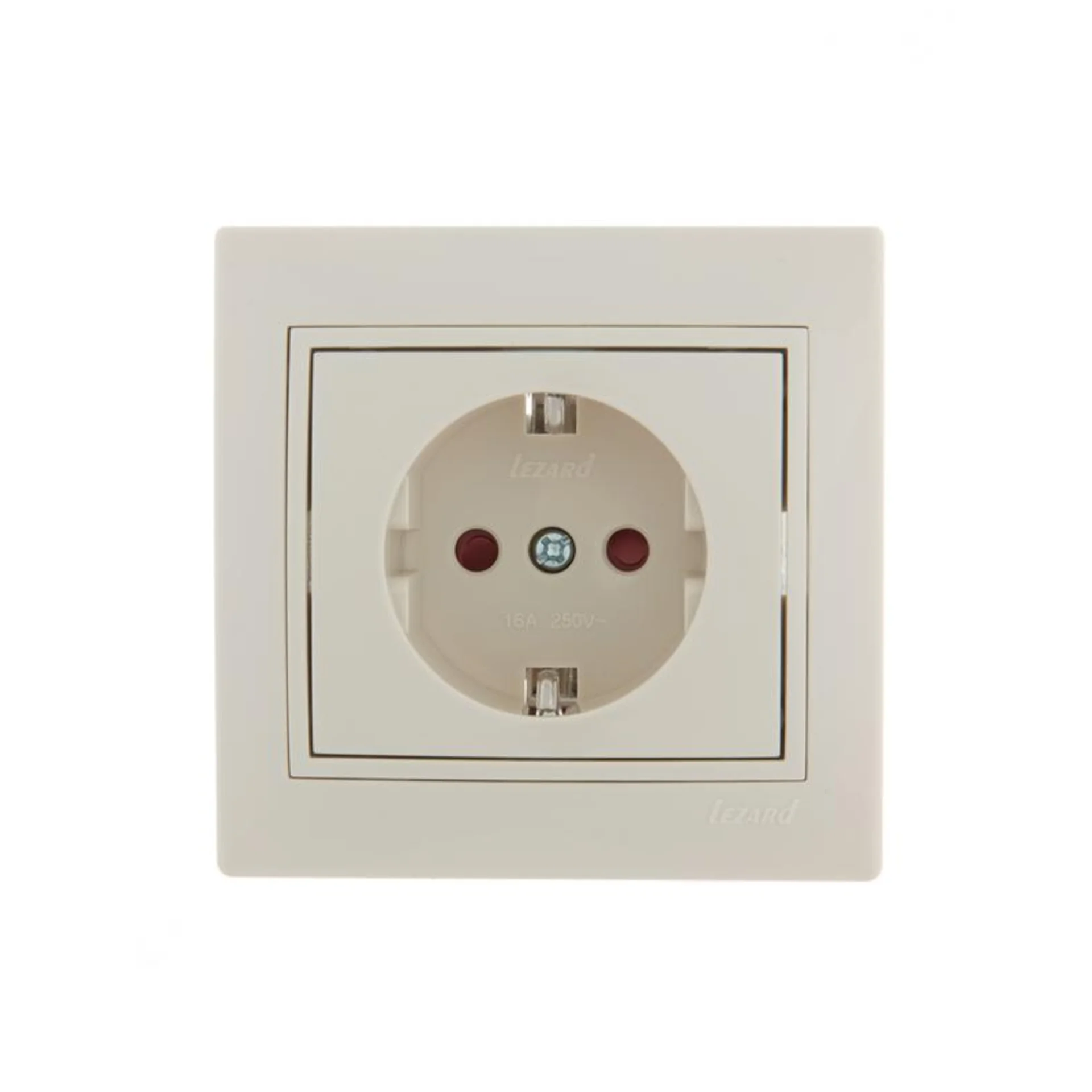 Розетка 1-м СП Mira 16А IP20 с заземл. защ. шторки со вставкой керамика крем. LEZARD 701-0303-124