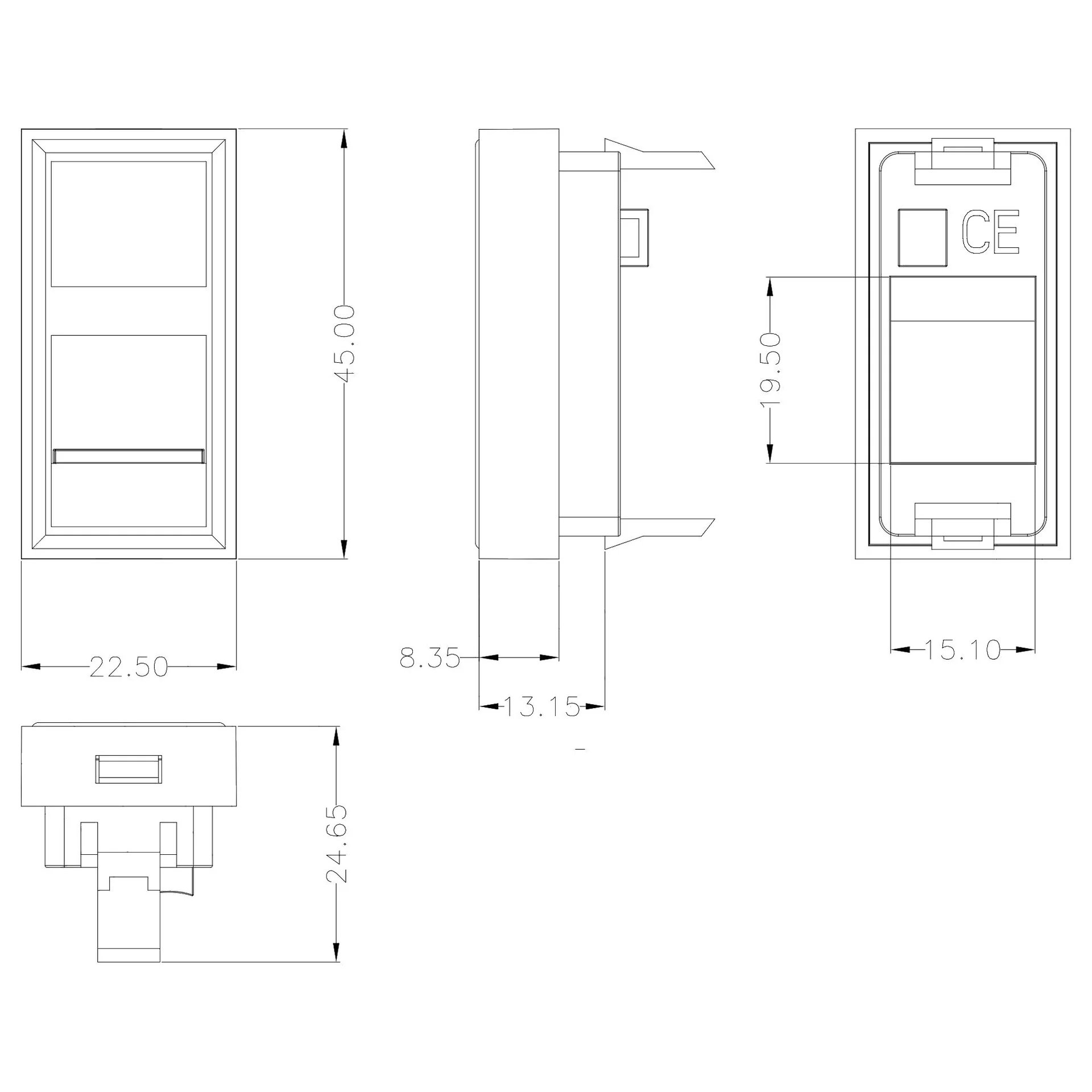 Вставка SNR под модули KeyStone, 1 порт, 45х22,5мм