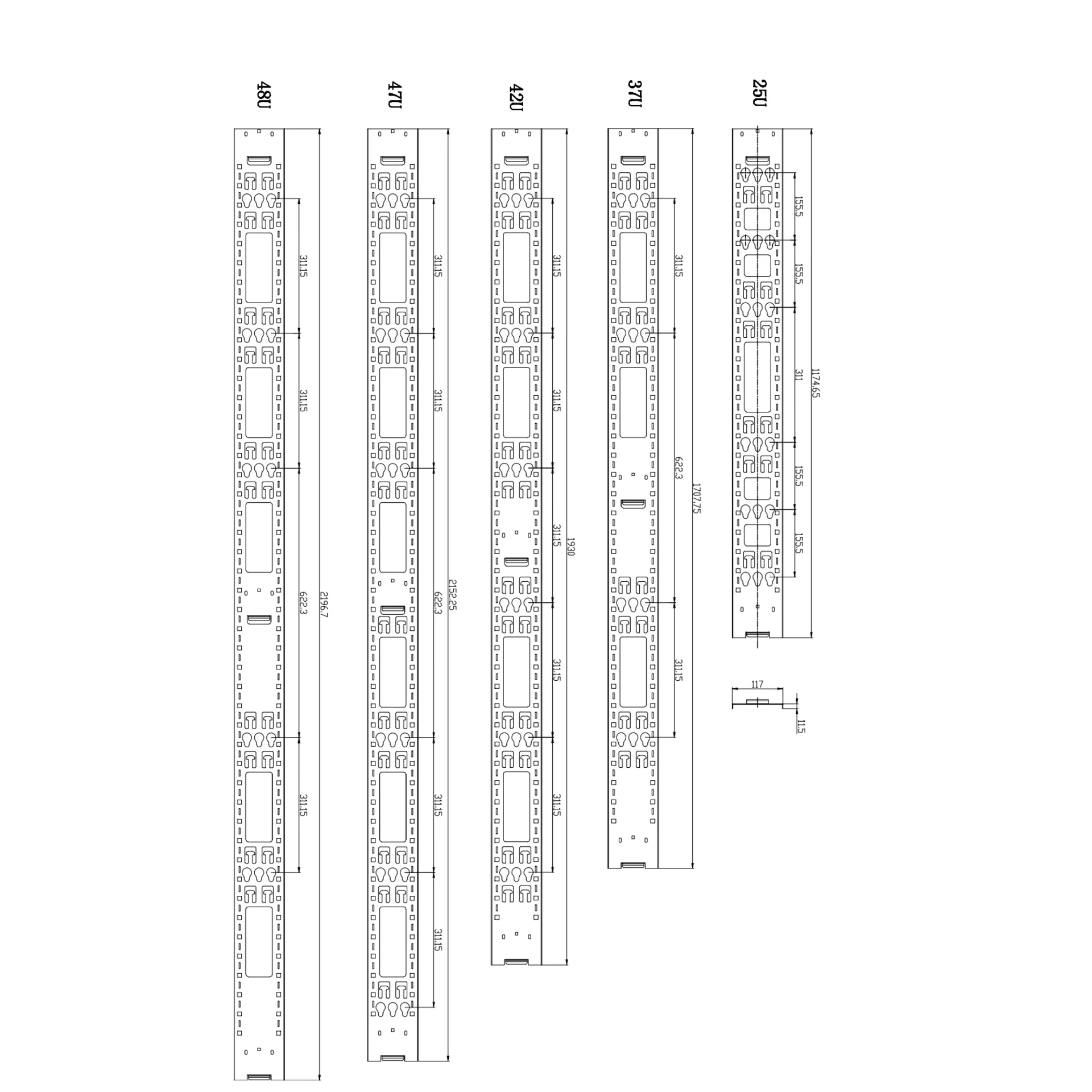 Вертикальный кабельный органайзер для PDU, высотой 42U