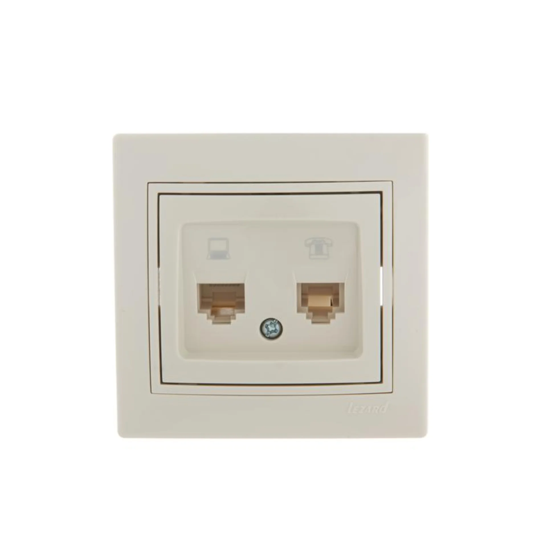 Розетка компьютерная + телефонная 2-м СП Mira RJ45 + RJ11 крем./крем.. LEZARD 701-0303-143
