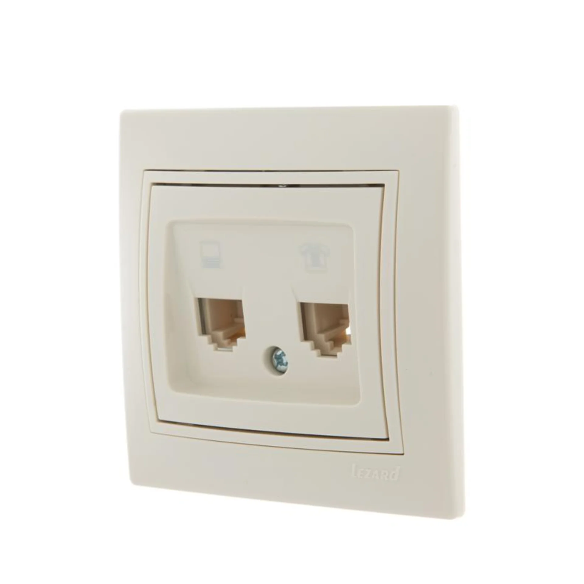 Розетка компьютерная + телефонная 2-м СП Mira RJ45 + RJ11 крем./крем.. LEZARD 701-0303-143