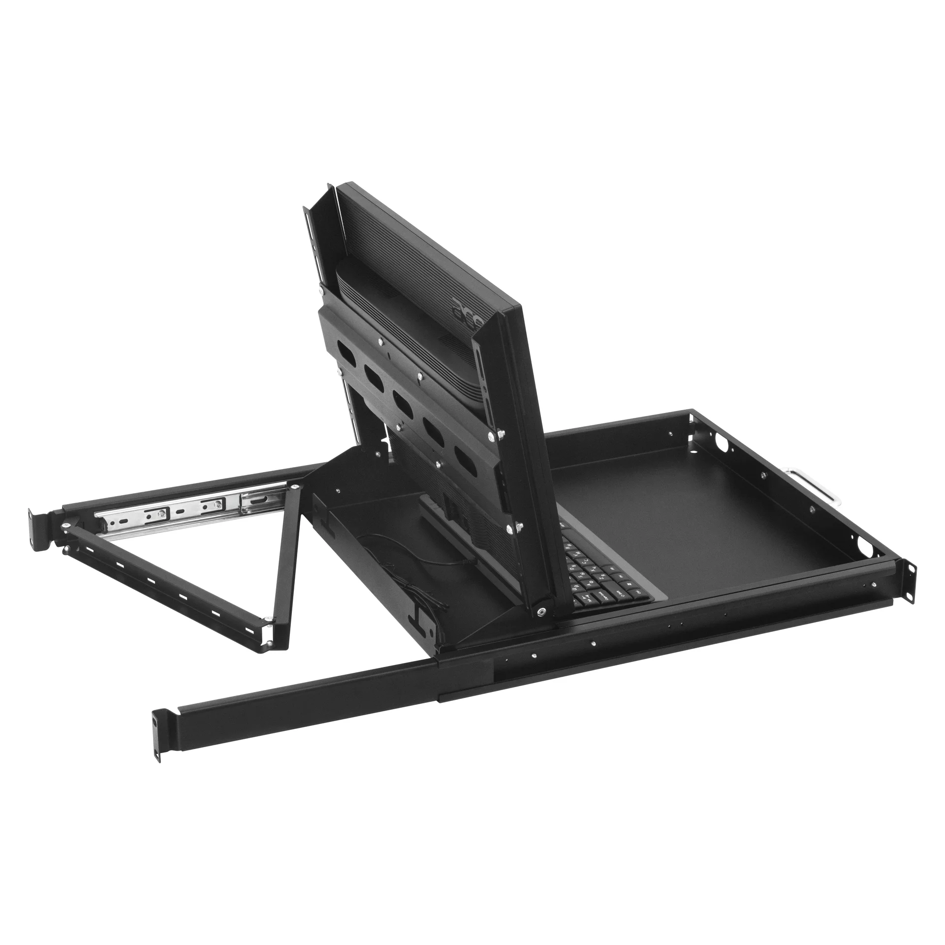 Полка выдвижная с монитором 19" и клавиатурой в шкафы глубиной 1200мм (глубина полки 950мм), цвет черный