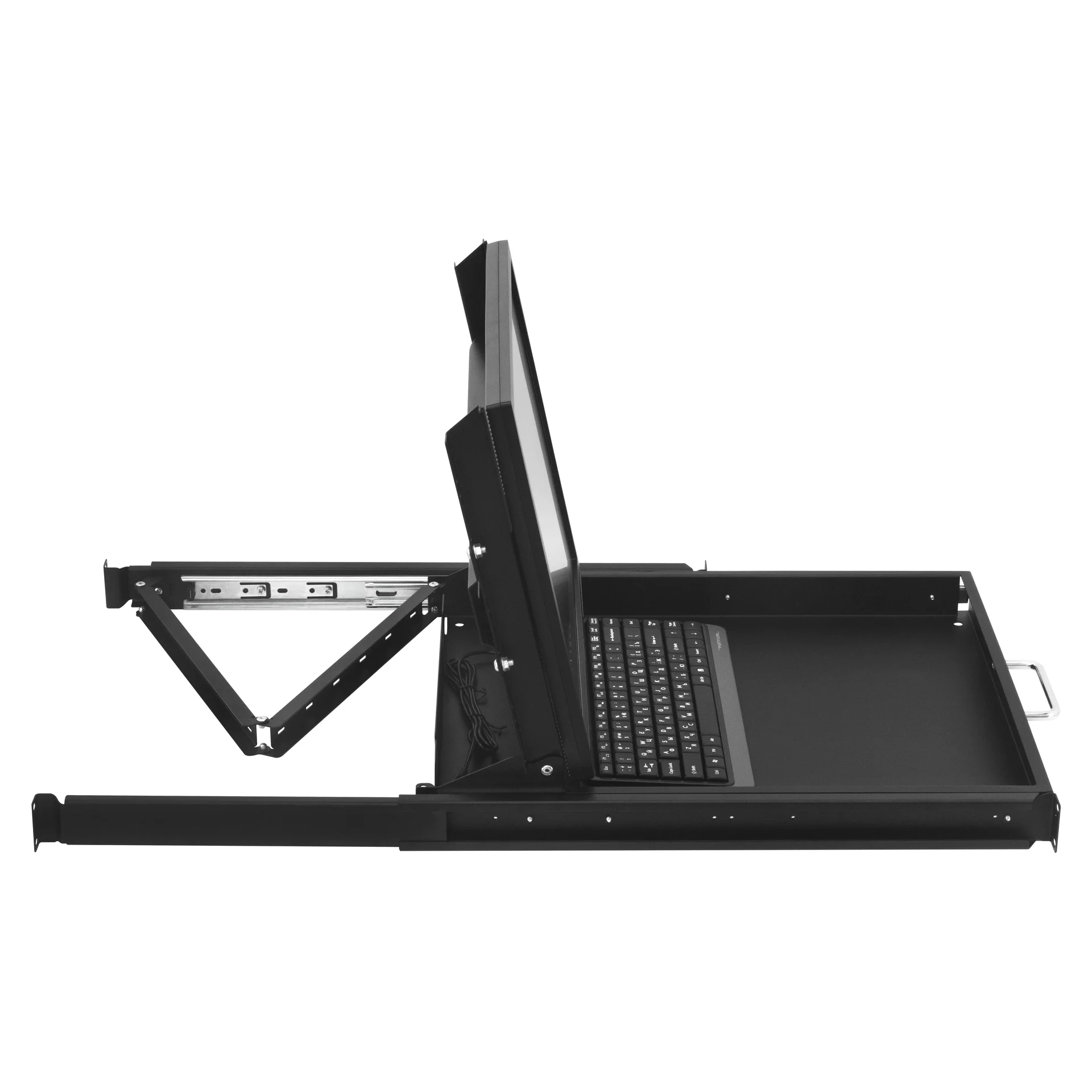 Полка выдвижная с монитором 19" и клавиатурой в шкафы глубиной 1200мм (глубина полки 950мм), цвет черный