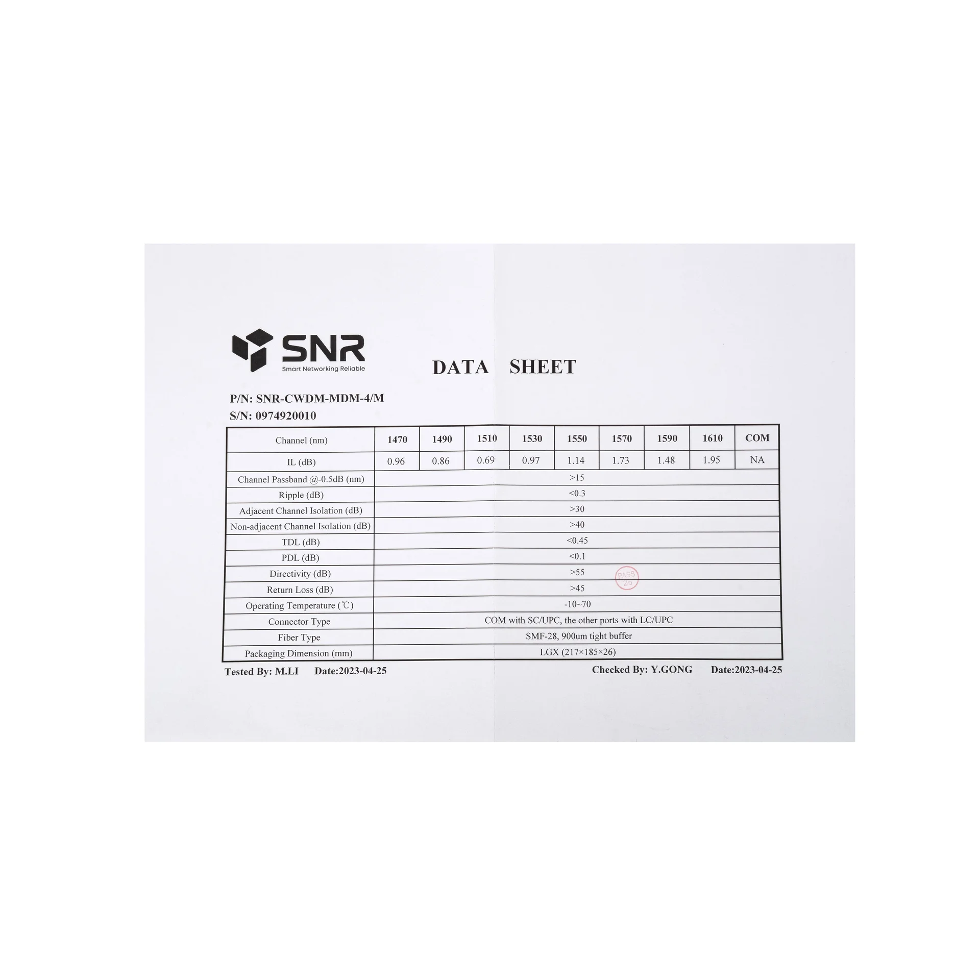 Мультиплексор CWDM одноволоконный 4-канальный (trx:1610-1550, 1470-1530)
