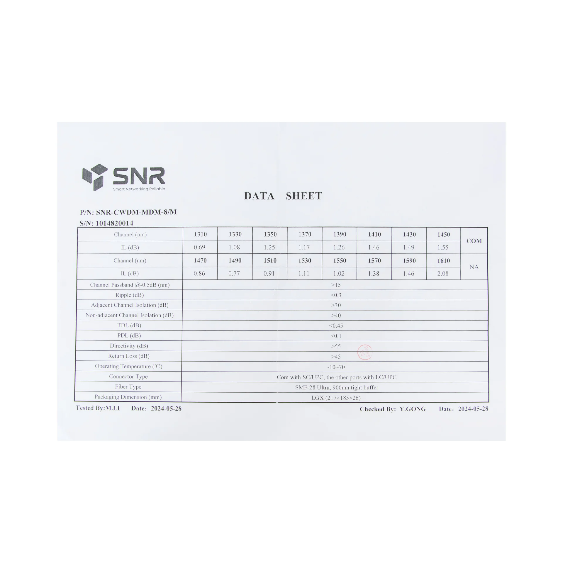Мультиплексор CWDM одноволоконный 8-канальный (trx:1610-1390, 1470-1310)