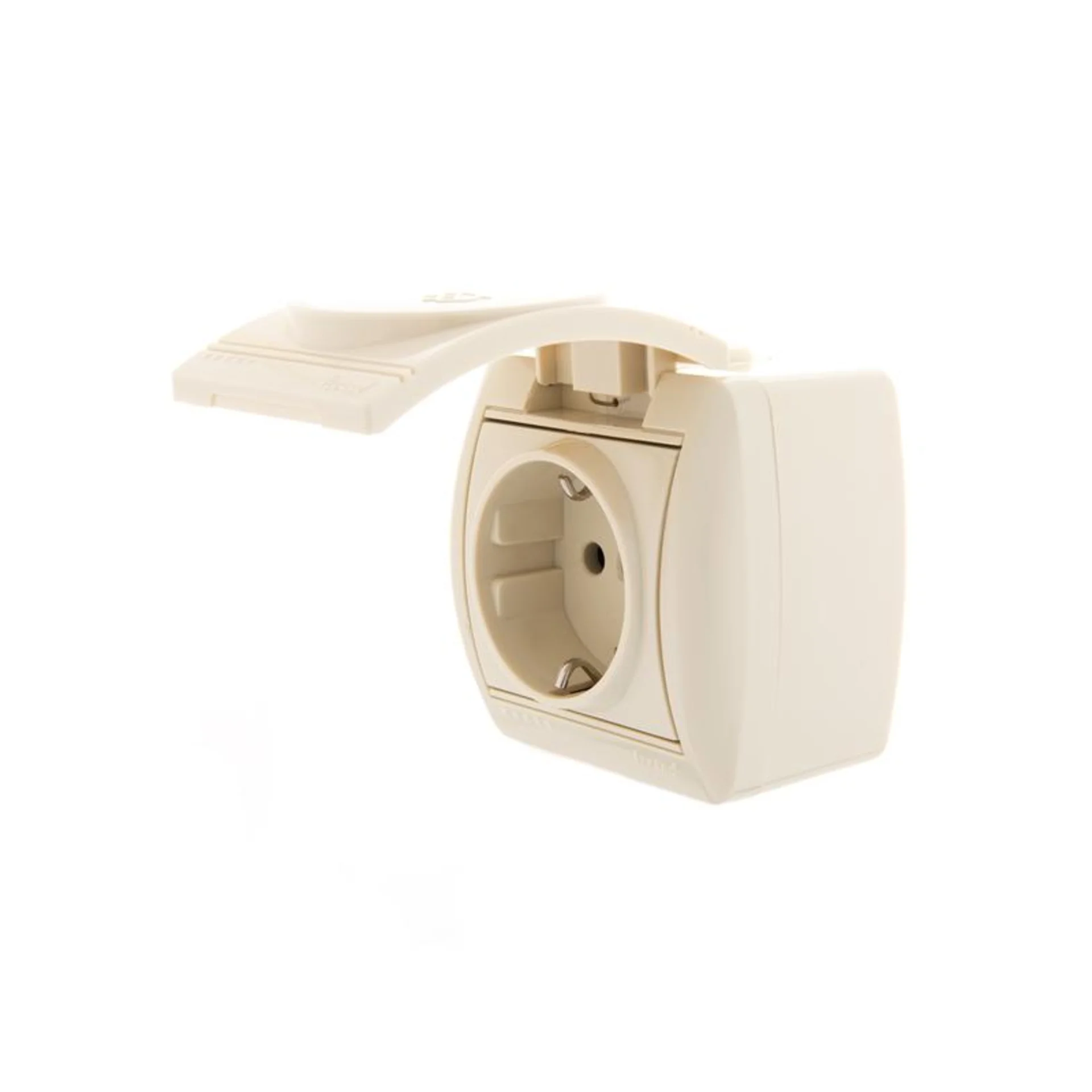 Розетка 1-м ОП Nata 16А IP20 с заземл. с защ. крышкой керамика крем. LEZARD 710-0300-123