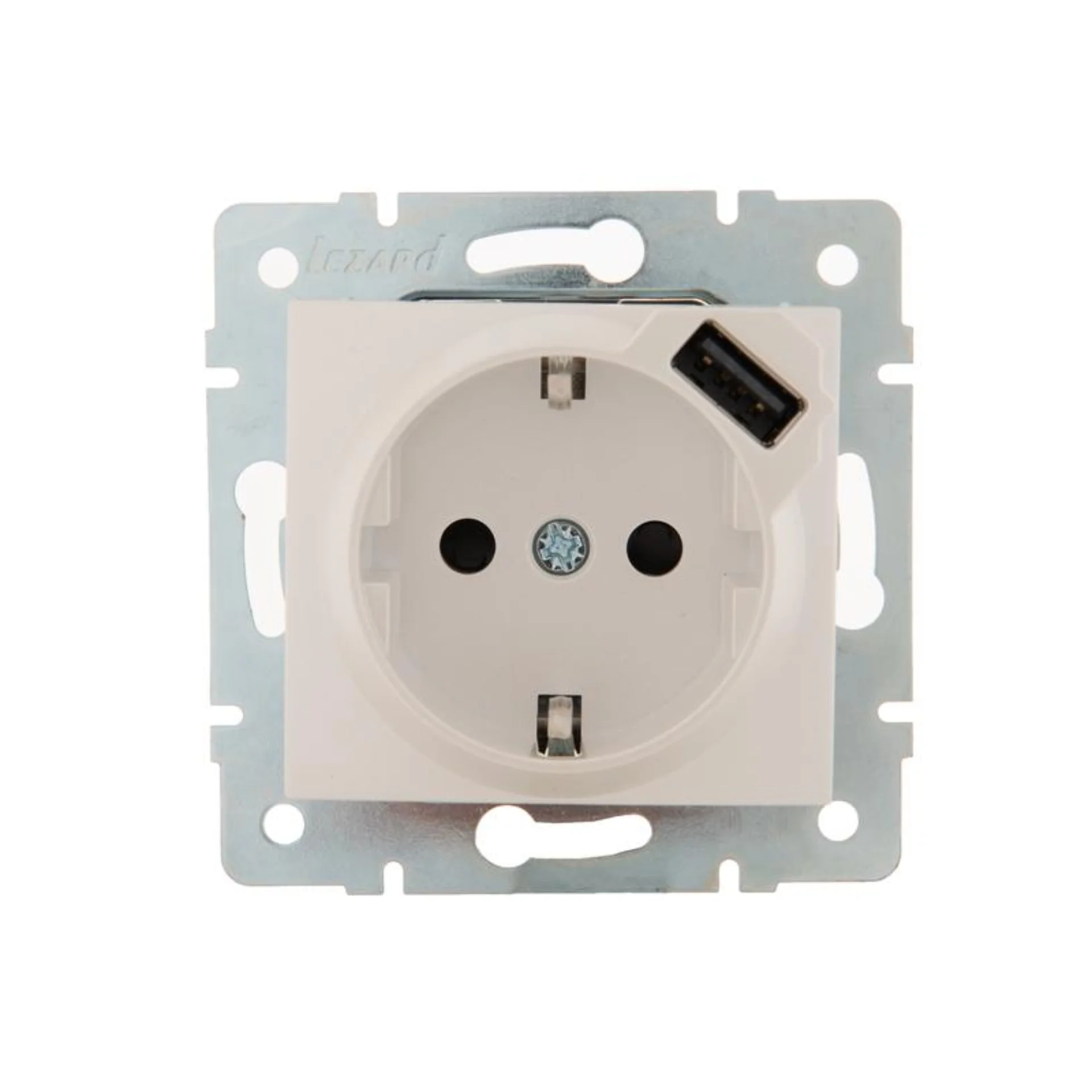 Розетка 1-м СП Karina 16А с заземл. с заряд. устройством USB механизм жемчуж./бел. перламутр. LEZARD