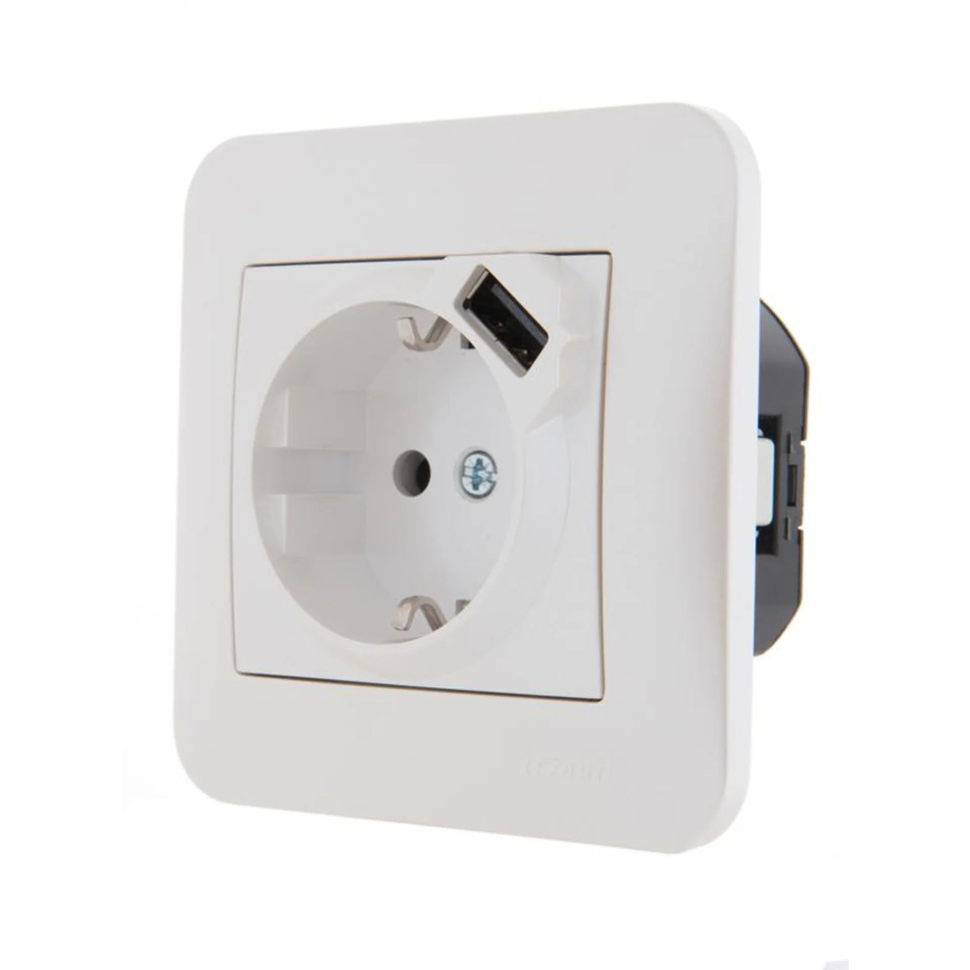 Розетка 1-м СП Karina 16А с заземл. с заряд. устройством USB механизм жемчуж./бел. перламутр. LEZARD