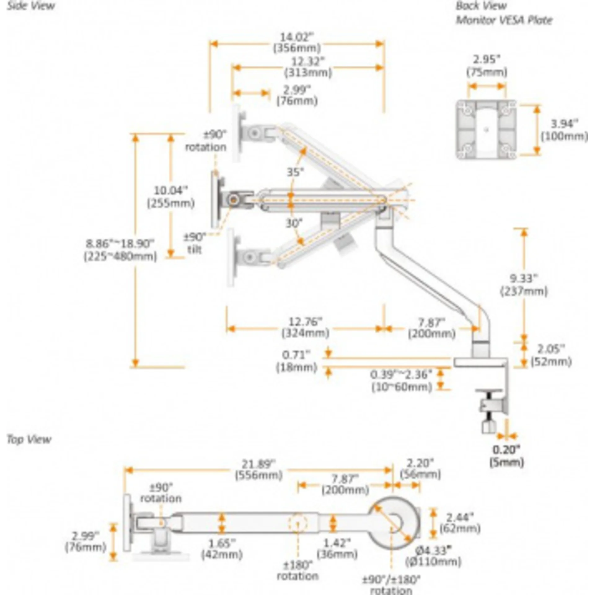 Кронштейн для мониторов Ultramounts UM725W белый 17"-32" макс.9кг крепление к столешнице поворот и н